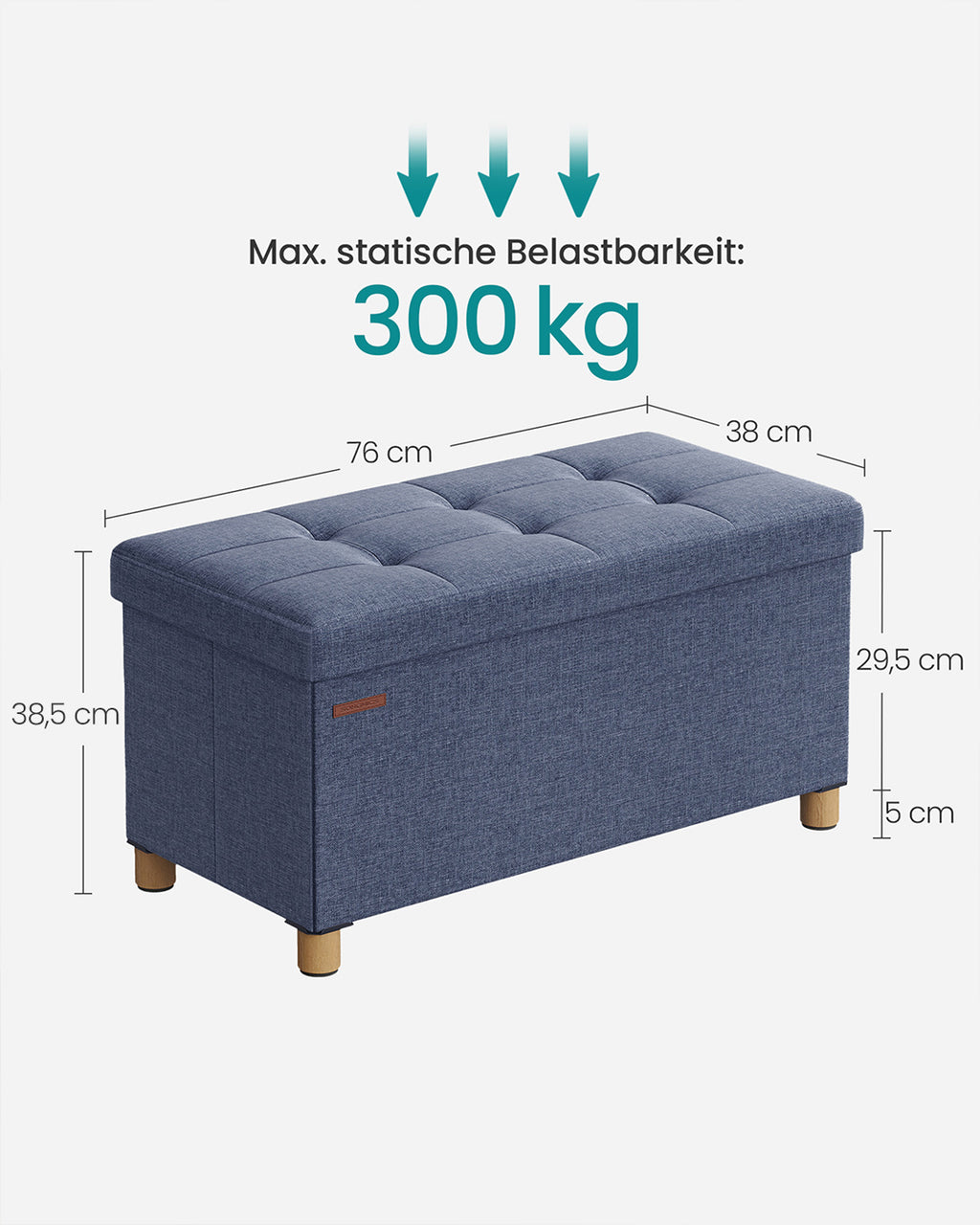 Sitzbank klappbar 38 x 76 x 40 cm mit Stauraum helldenimblau