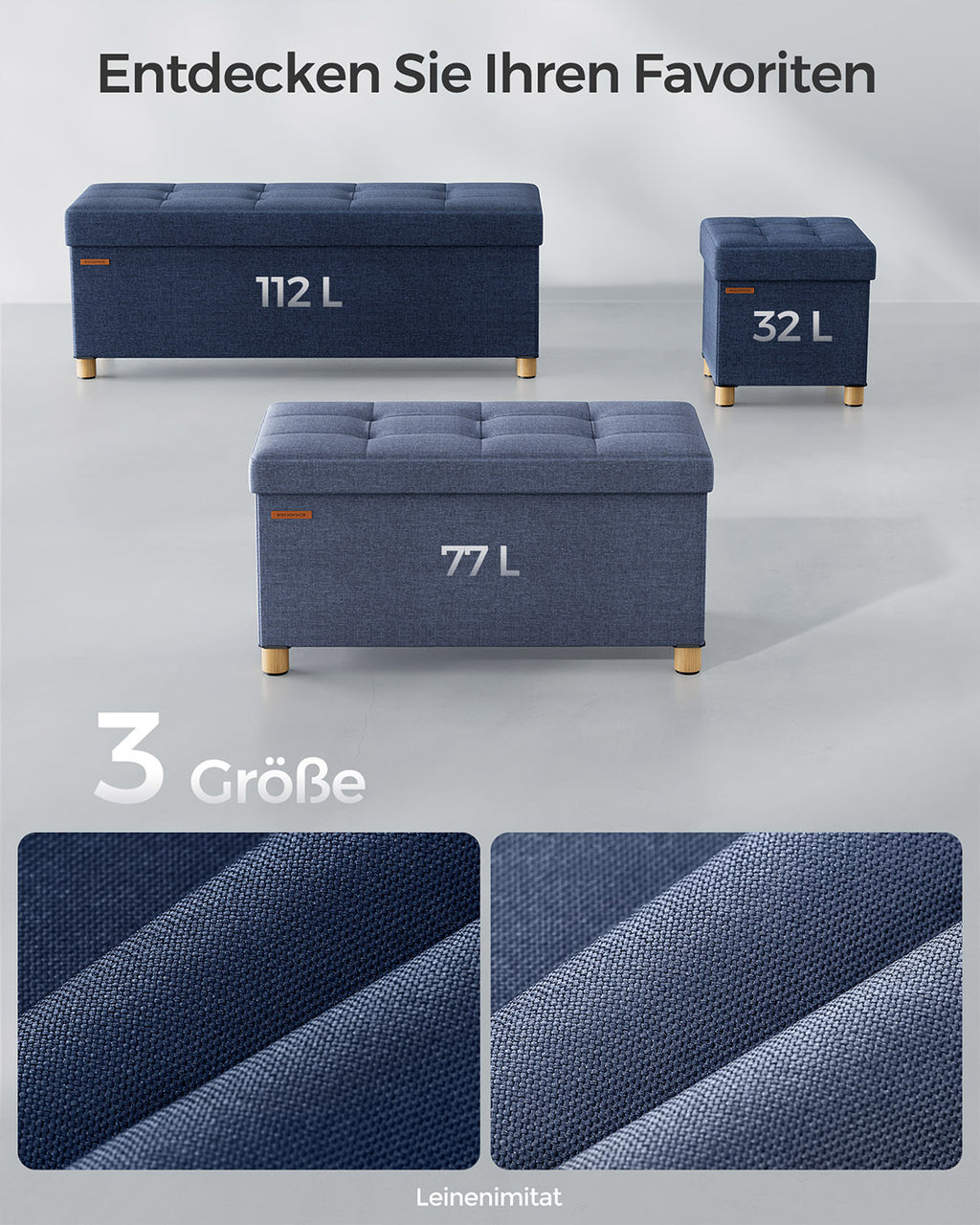 Sitzbank klappbar 38 x 76 x 40 cm mit Stauraum helldenimblau