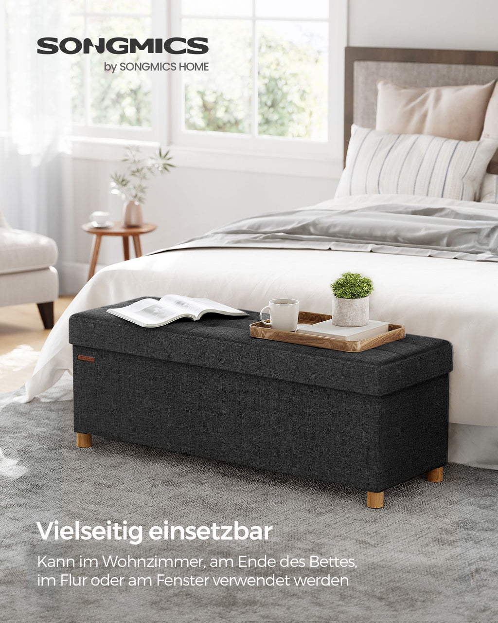 Sitzbank mit Stauraum klappbar tintenschwarz