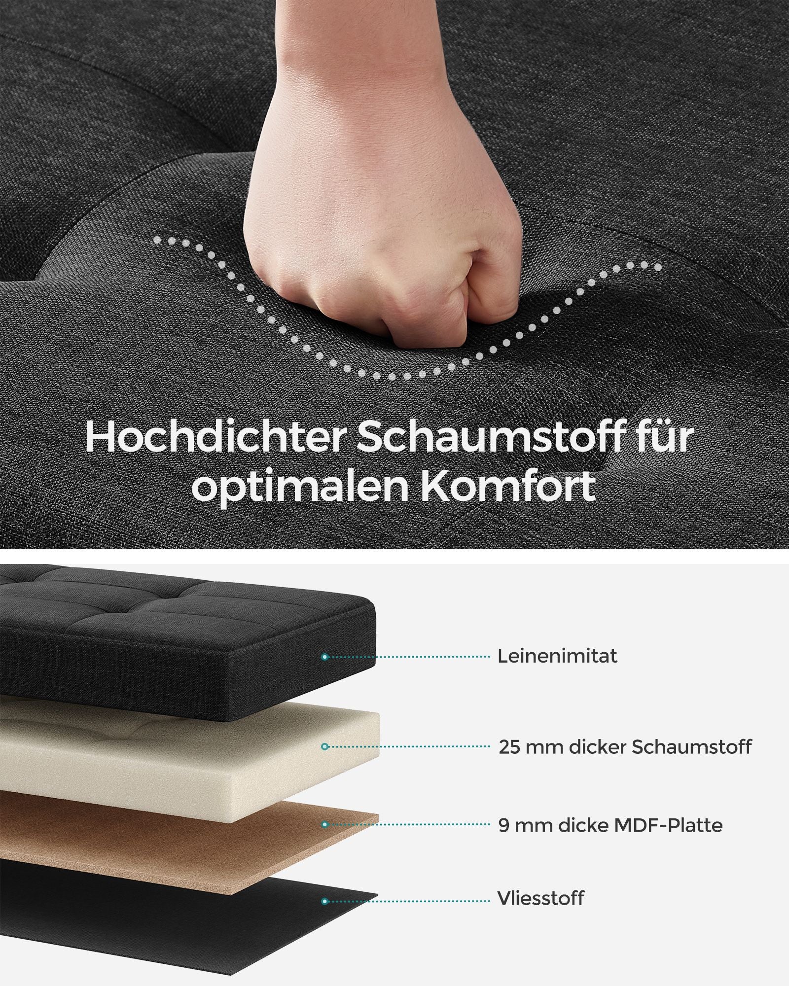 Sitzbank mit Stauraum klappbar tintenschwarz