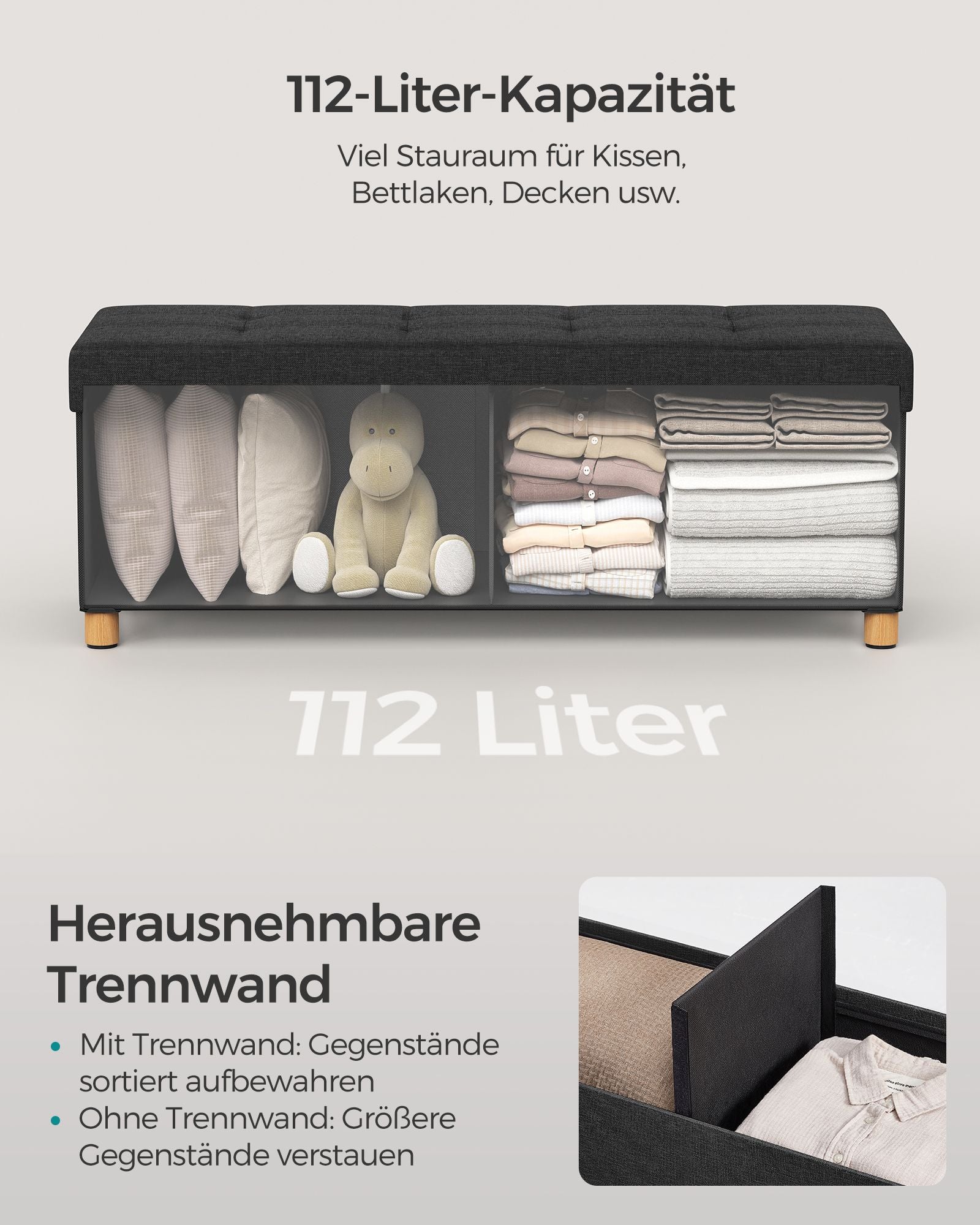 Sitzbank mit Stauraum klappbar tintenschwarz