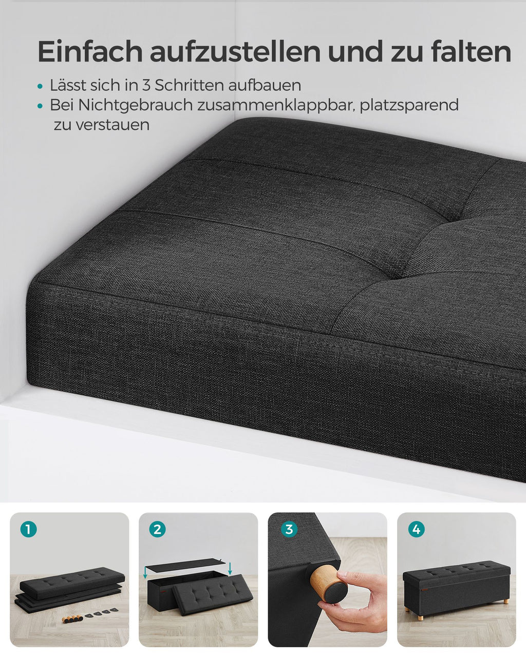 Sitzbank mit Stauraum klappbar tintenschwarz