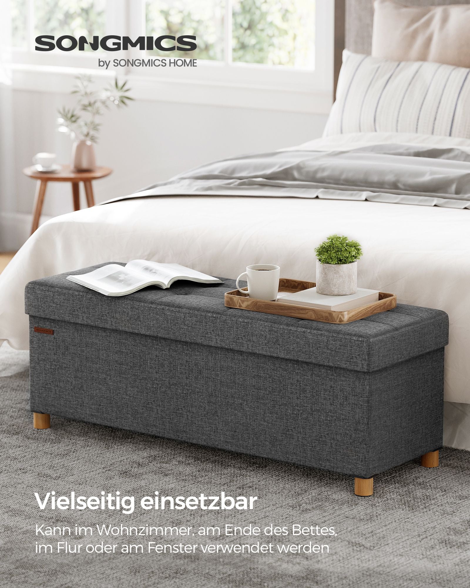 Sitzbank mit Stauraum klappbar dunkelgrau