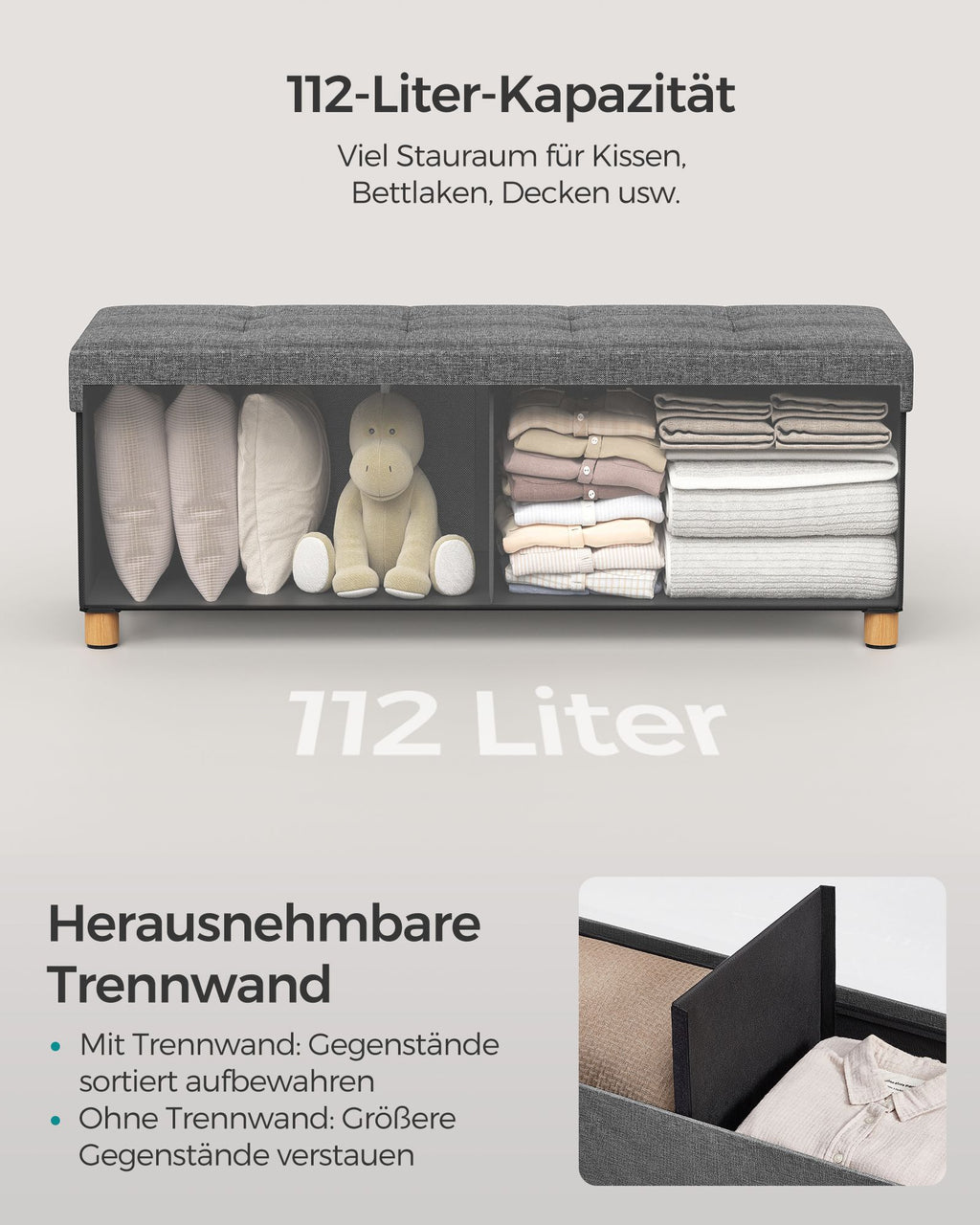 Sitzbank mit Stauraum klappbar dunkelgrau
