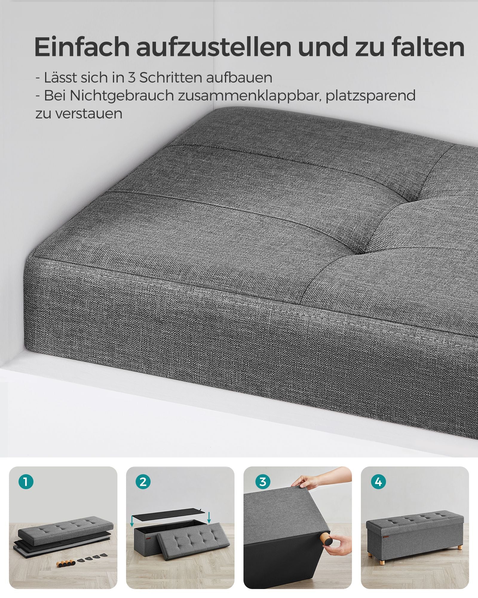 Sitzbank mit Stauraum klappbar dunkelgrau