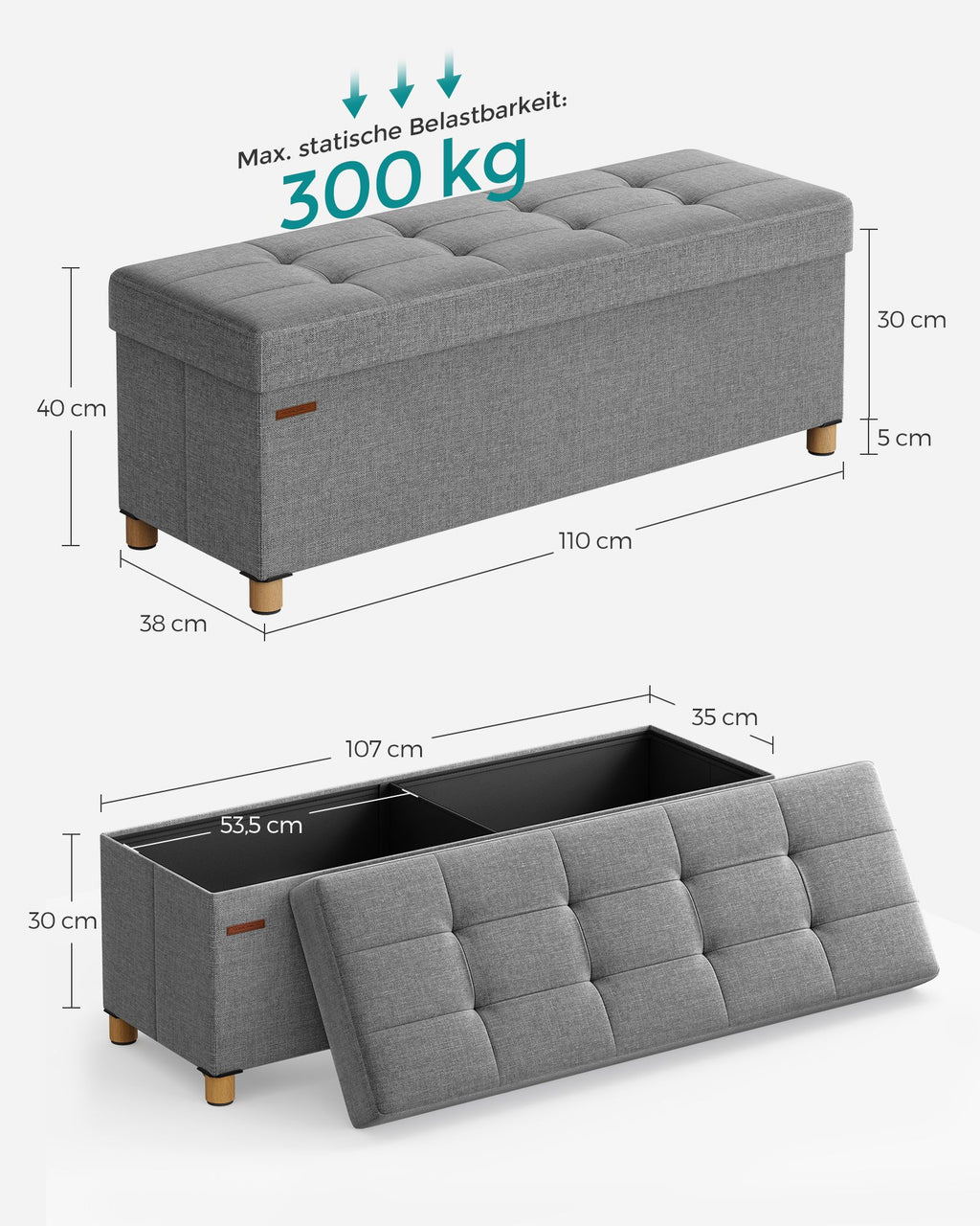 Sitzbank mit Stauraum 38 x 110 x 40 cm