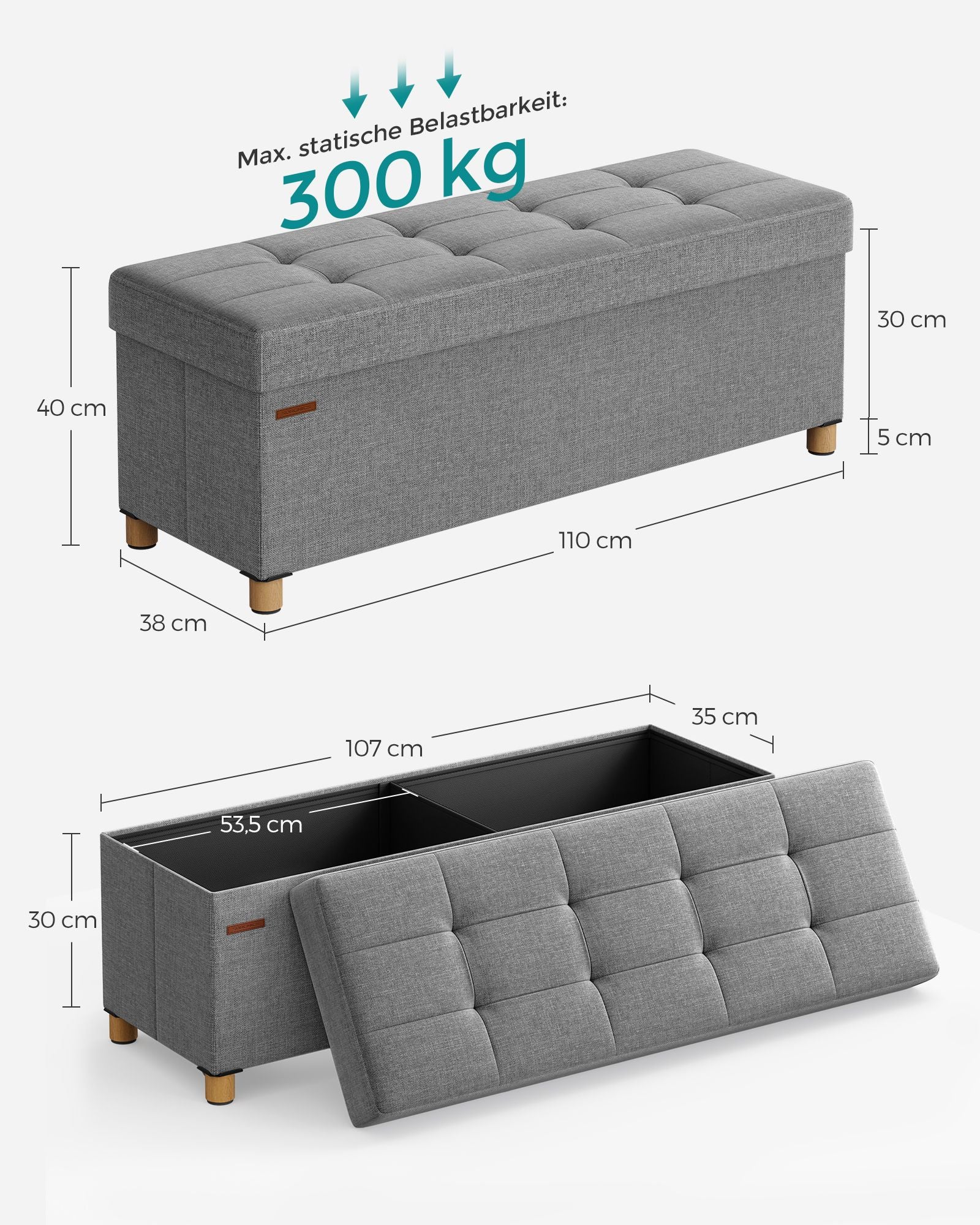 Sitzbank mit Stauraum 38 x 110 x 40 cm