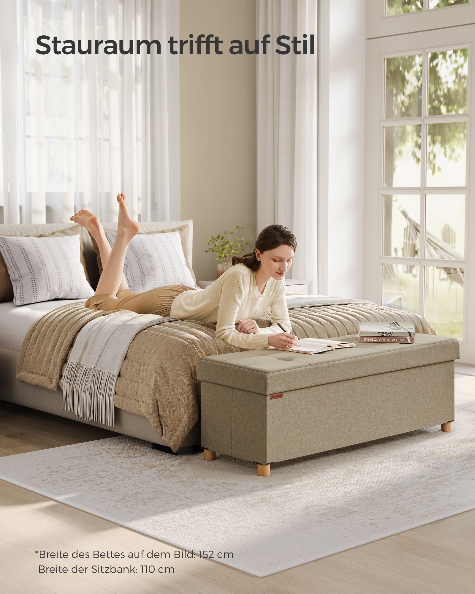 Sitzhocker mit Stauraum 38 x 110 x 40 cm kamelbraun