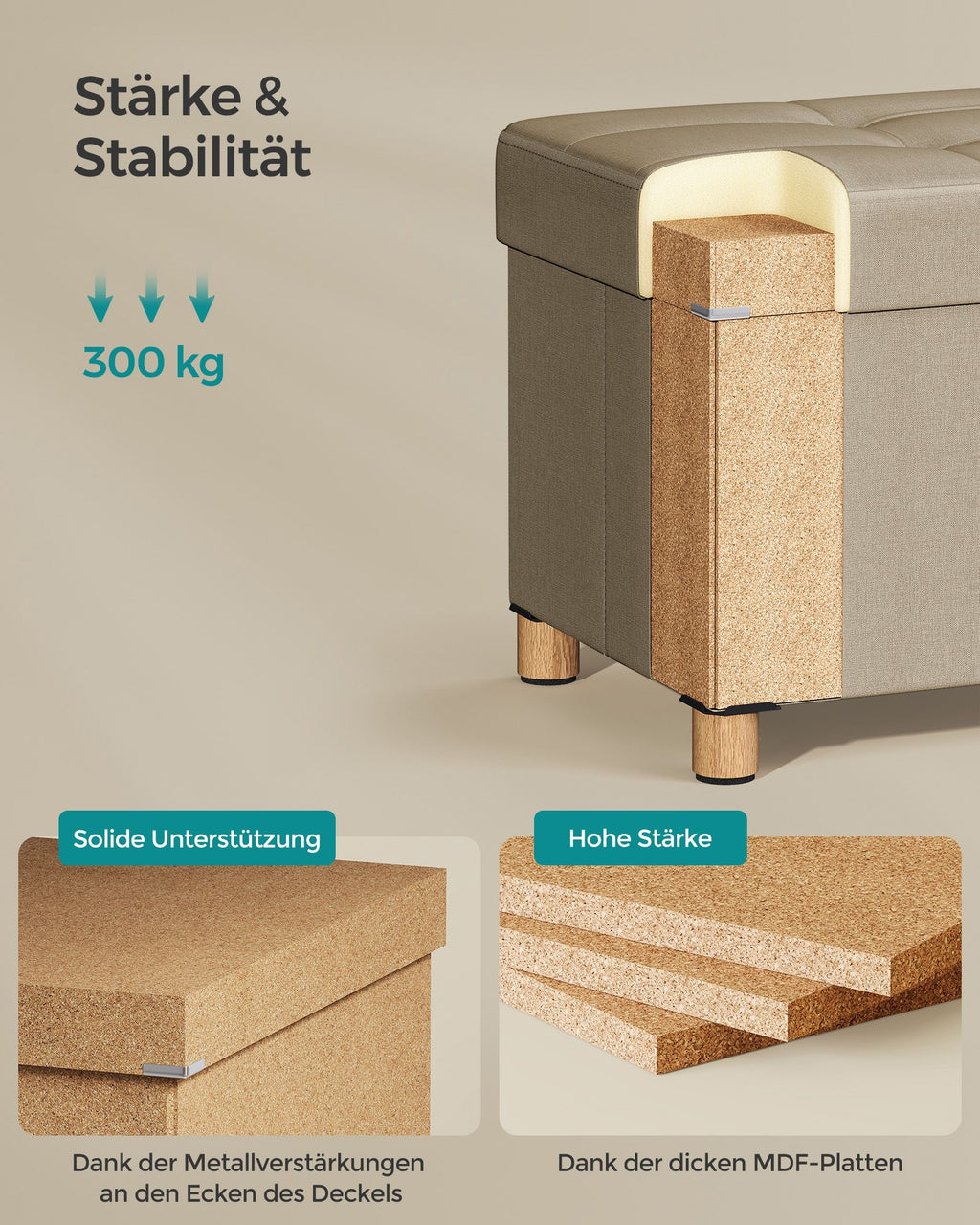 Sitzhocker mit Stauraum 38 x 110 x 40 cm kamelbraun