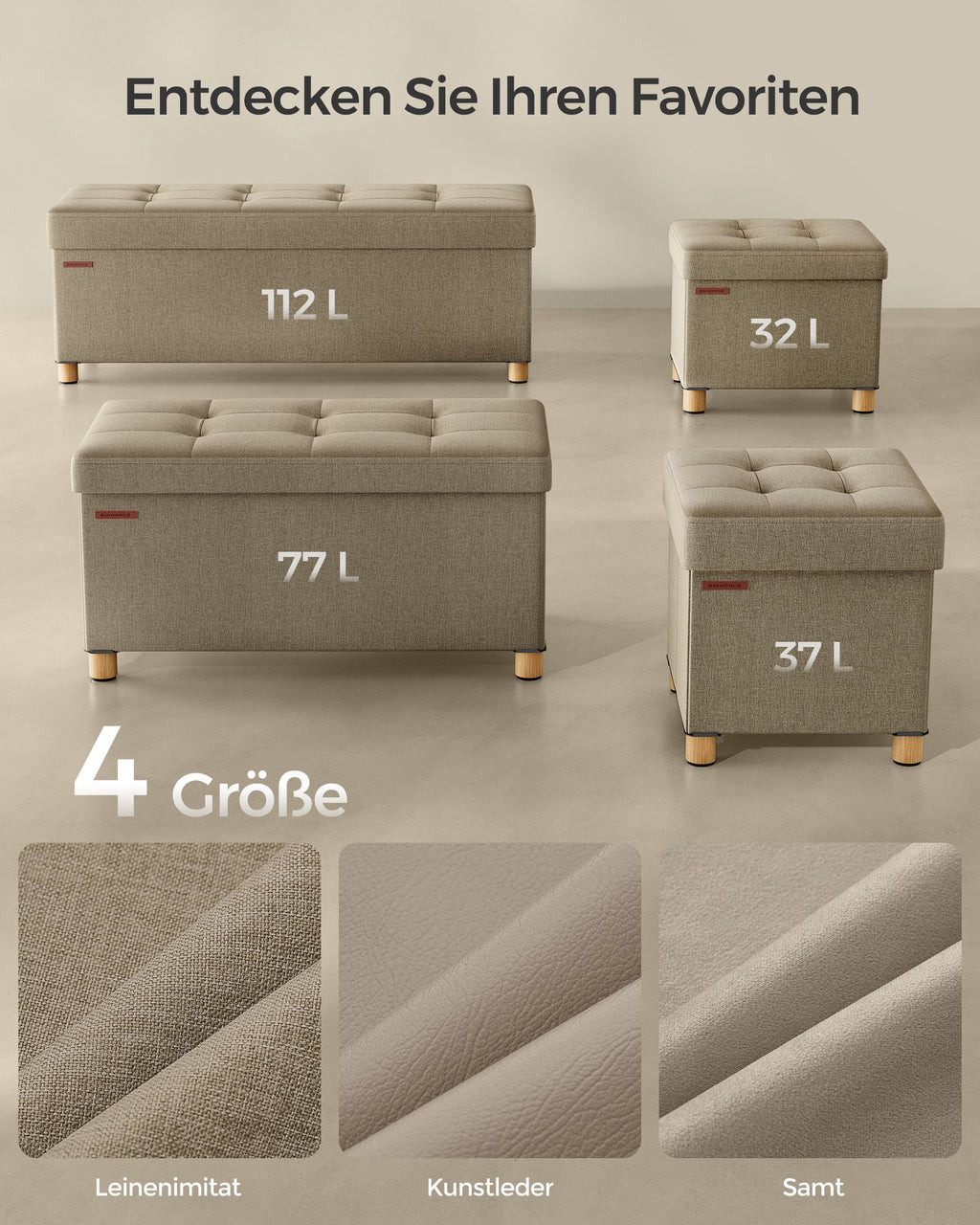 Sitzhocker mit Stauraum 38 x 110 x 40 cm kamelbraun
