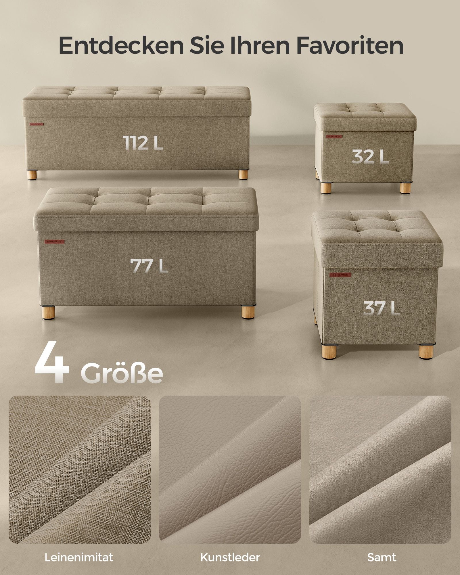 Sitzhocker mit Stauraum 38 x 110 x 40 cm kamelbraun