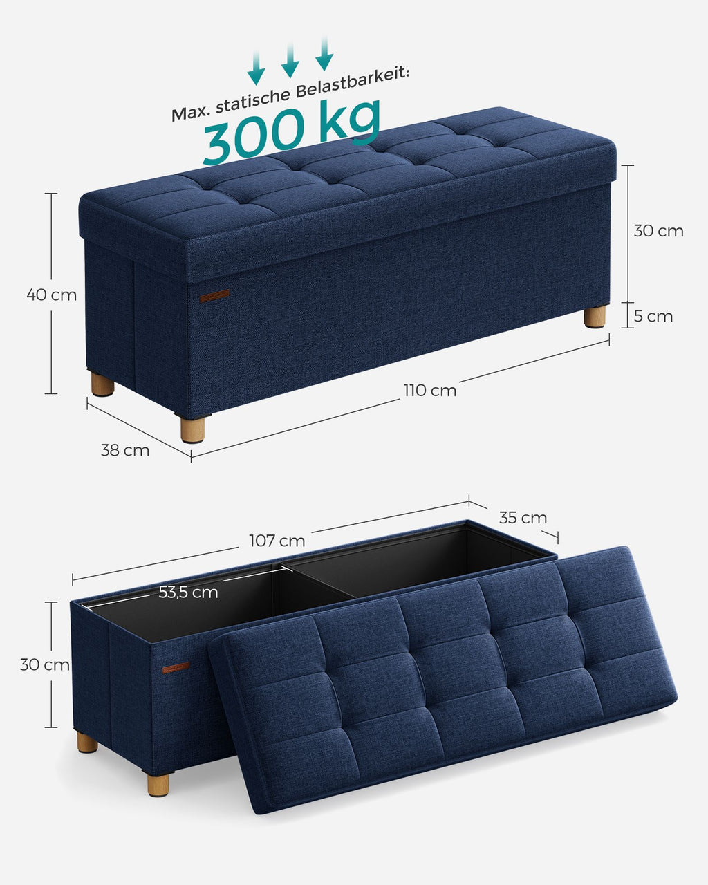 Sitzbank mit Stauraum 38 x 110 x 40 cm