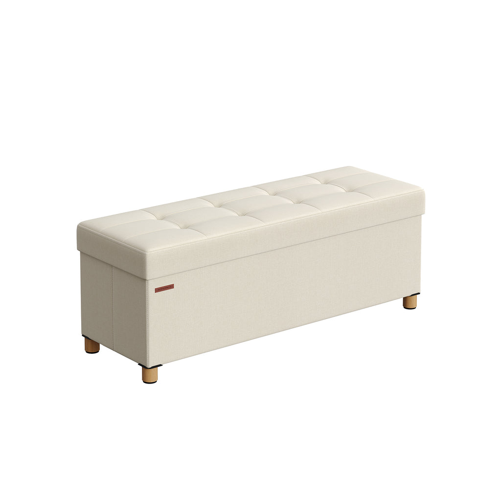 Klappbarer Sitzhocker mit Stauraum 38 x 110 x 40 cm cremeweiß