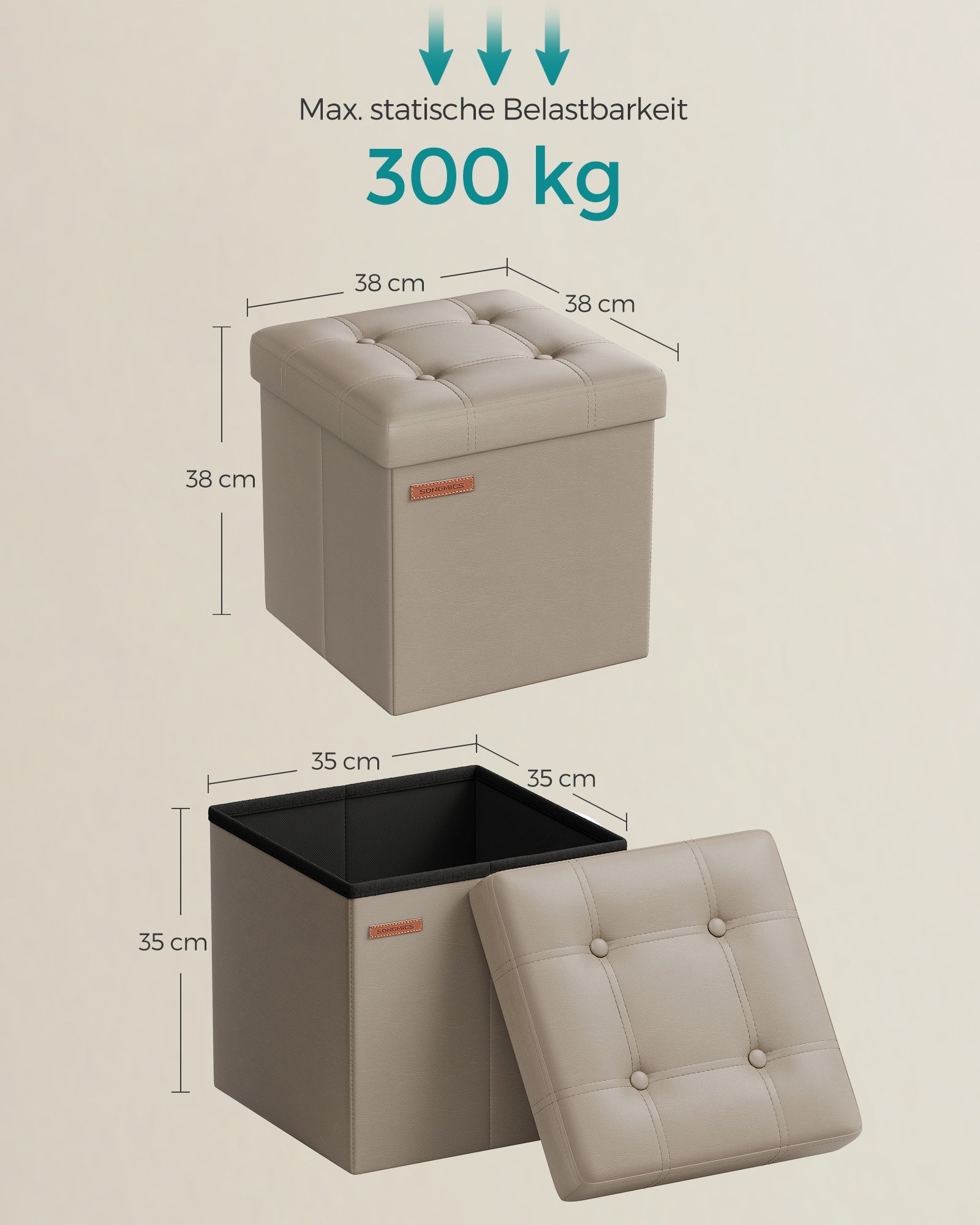 Sitzhocker hellkamel-tintenschwarz PVC-Leder 38 cm faltbar