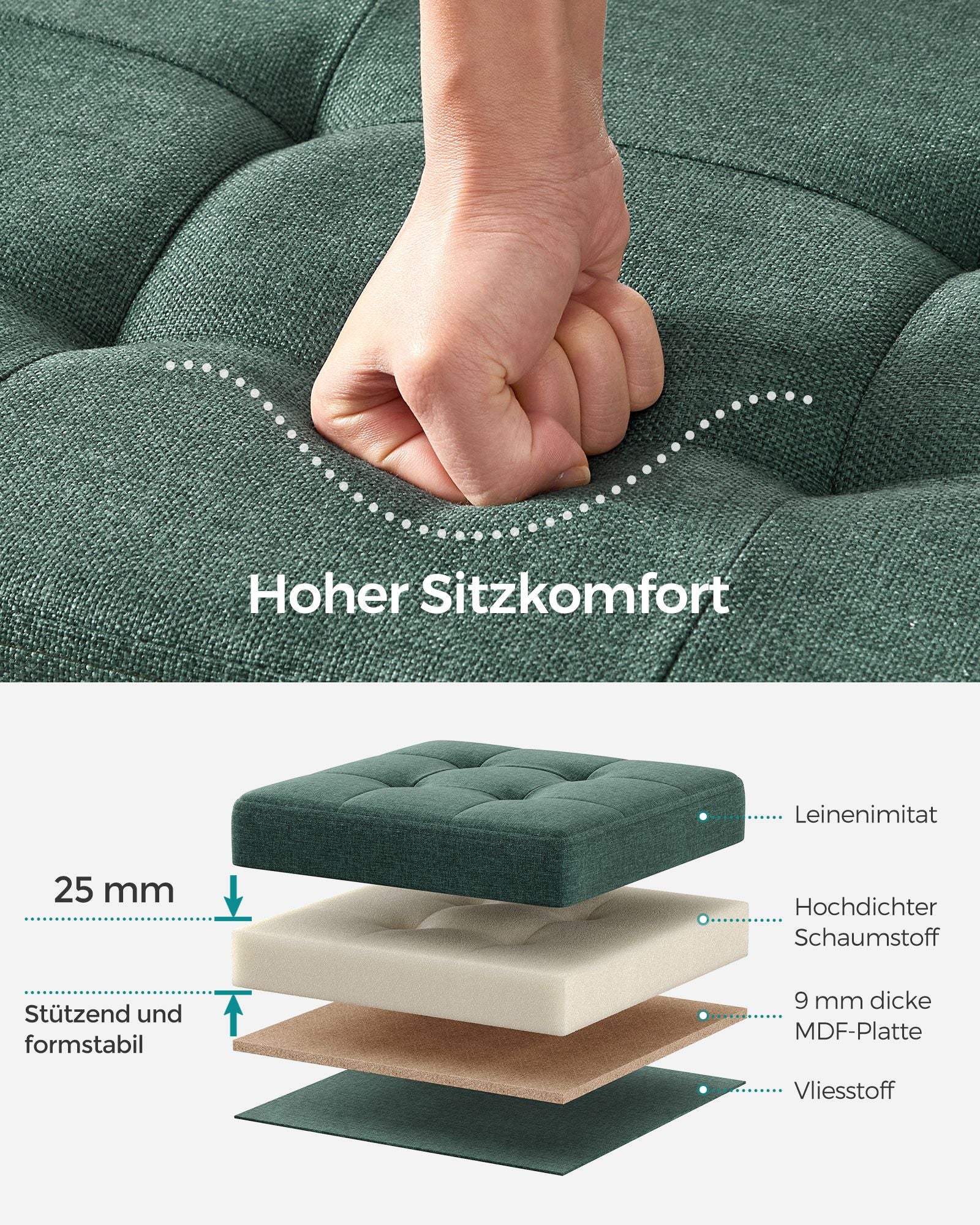 Sitzhocker mit Stauraum 38 x 76 x 38 cm vintagegrün