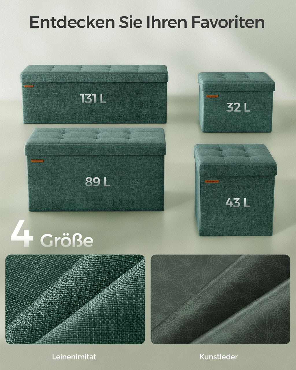 Sitzhocker mit Stauraum 38 x 76 x 38 cm vintagegrün