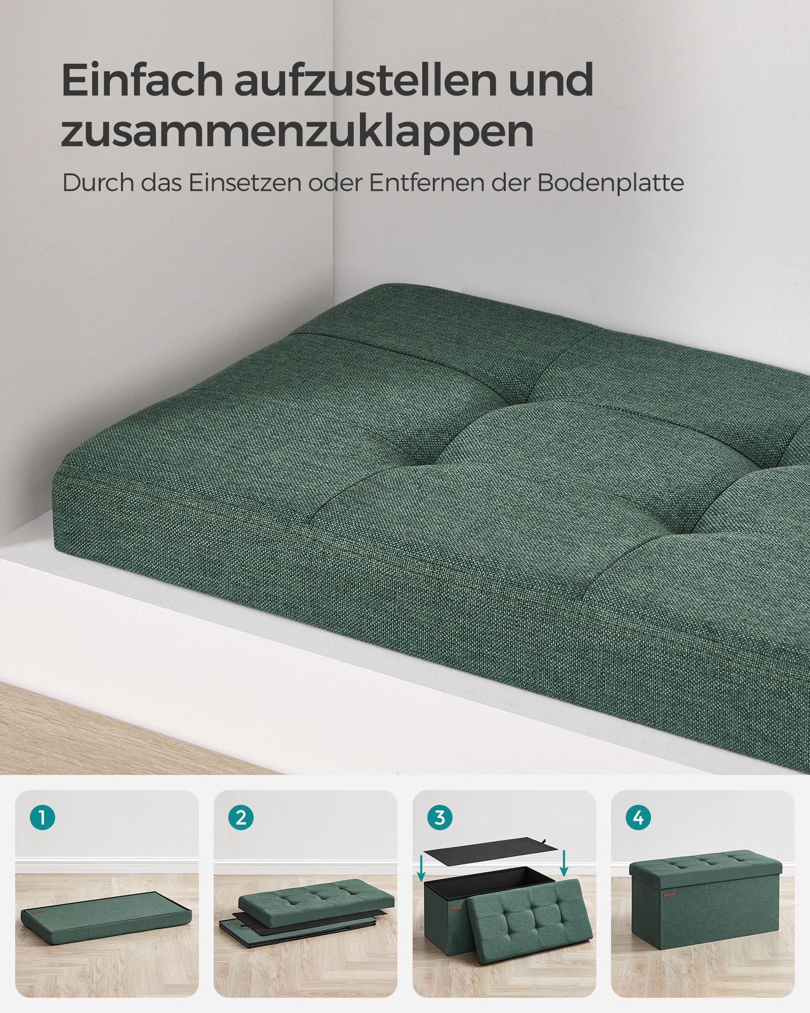Sitzhocker mit Stauraum 38 x 76 x 38 cm vintagegrün