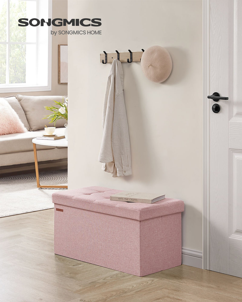 Sitzhocker mit Stauraum 38 x 76 x 38 cm pastellrosa