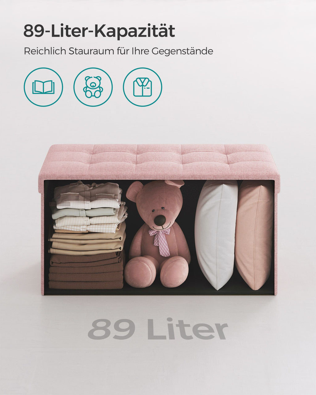 Sitzhocker mit Stauraum 38 x 76 x 38 cm pastellrosa