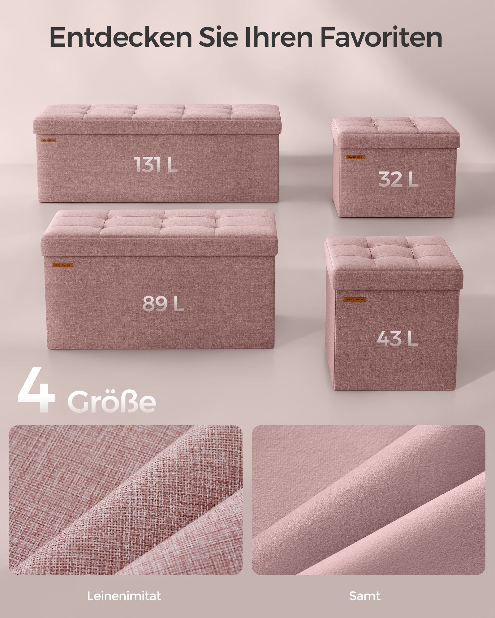 Sitzhocker mit Stauraum 38 x 76 x 38 cm pastellrosa