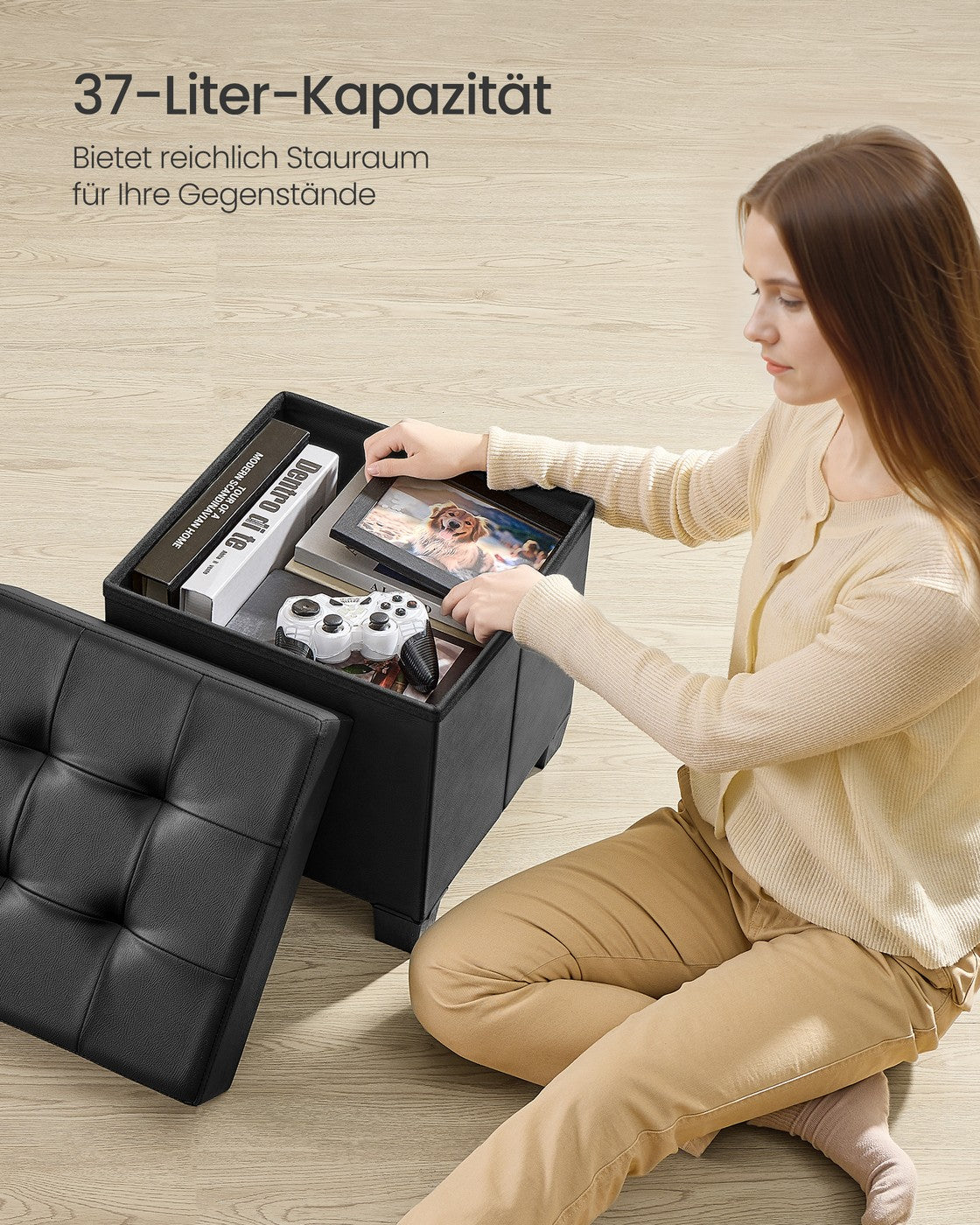 Sitzhocker tintenschwarz klappbar 38x38x40 cm mit Stauraum