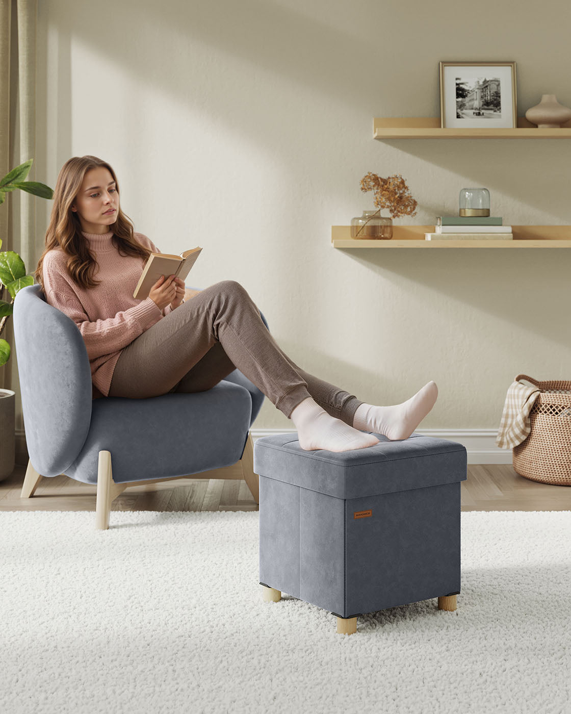 Sitzbank mit Stauraum 38 x 38 x 40 cm Fußhocker 37 L schiefergrau