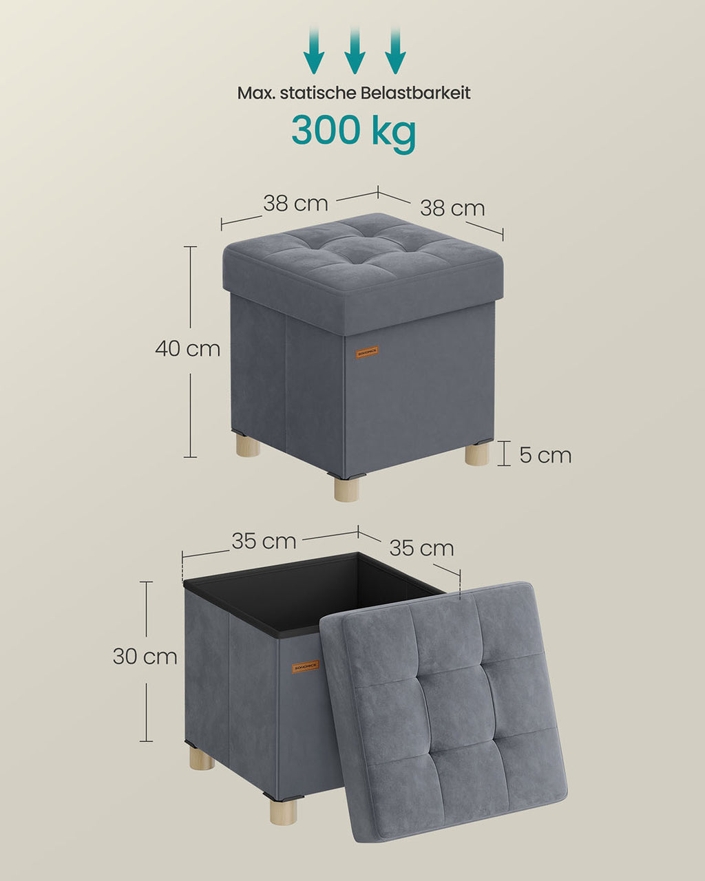 Sitzbank mit Stauraum 38 x 38 x 40 cm Fußhocker 37 L schiefergrau