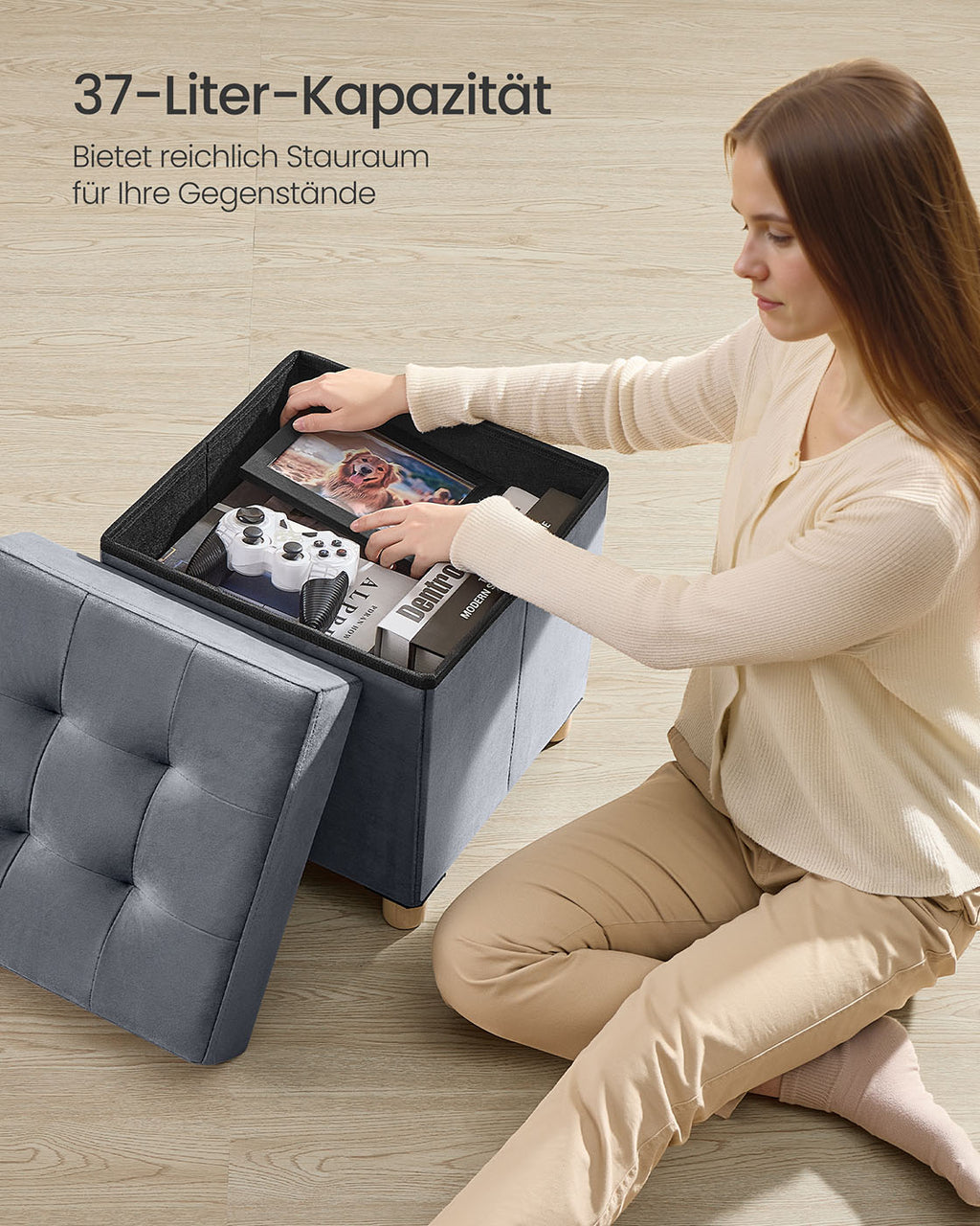 Sitzbank mit Stauraum 38 x 38 x 40 cm Fußhocker 37 L schiefergrau