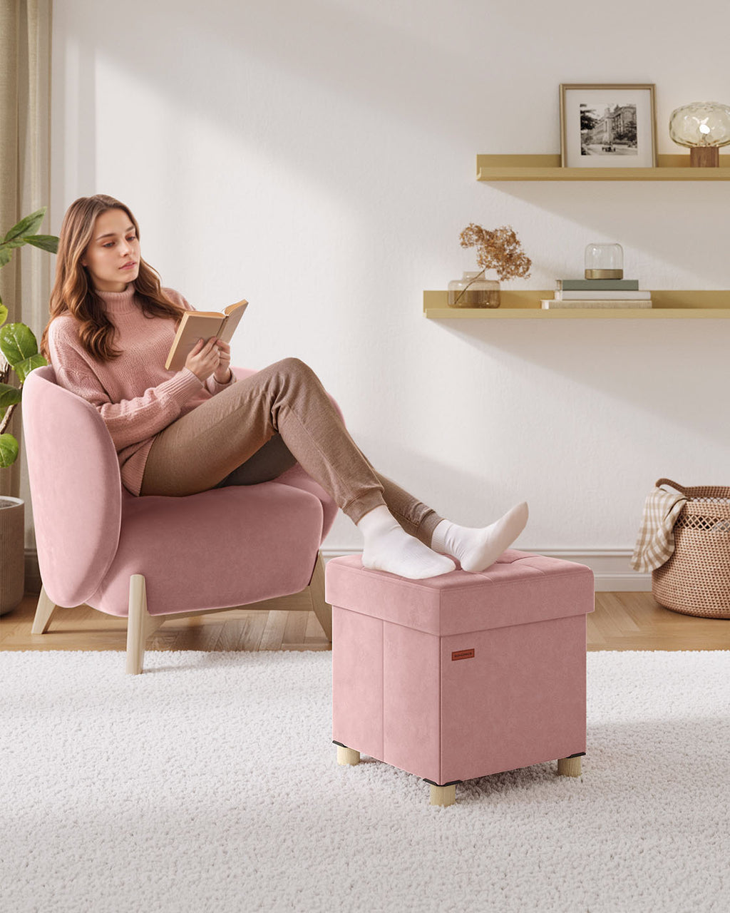 Sitzbank mit Stauraum 38 x 38 x 40 cm Fußhocker 37 L pastellrosa