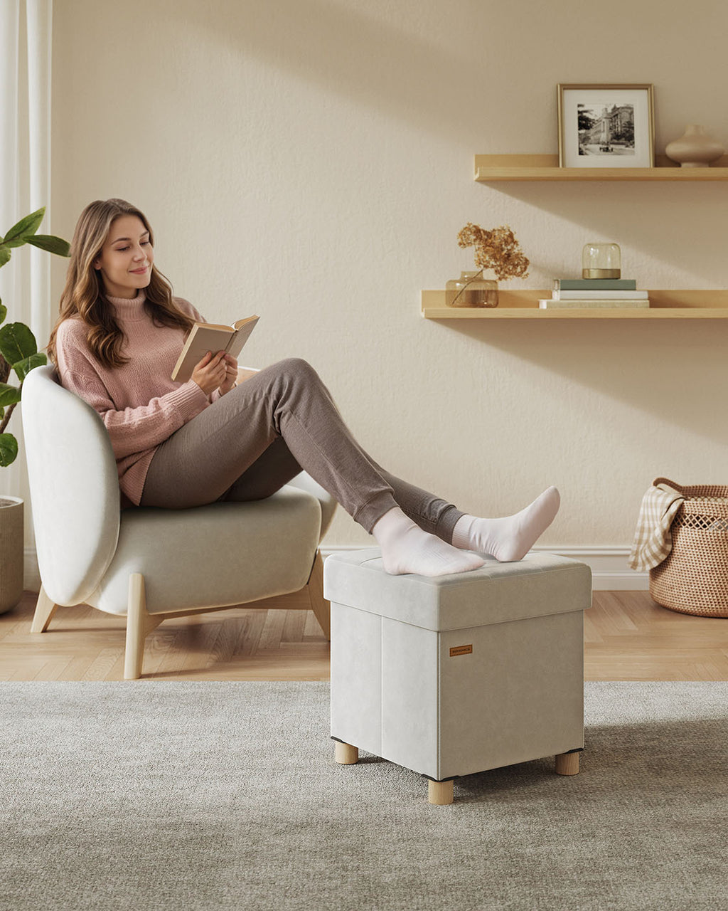 Sitzbank mit Stauraum 38 x 38 x 40 cm Fußhocker 37 L cappuccinobeige