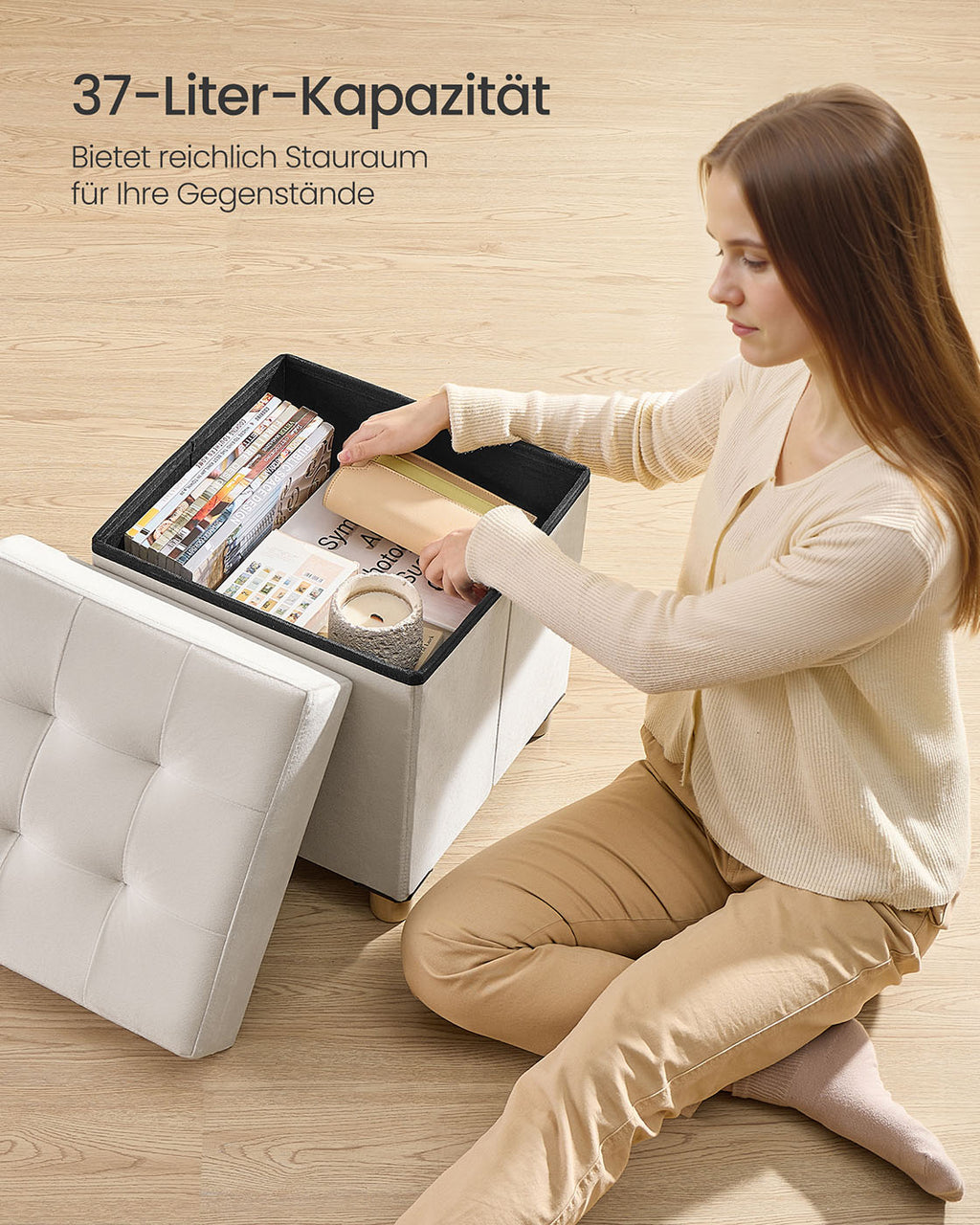 Sitzbank mit Stauraum 38 x 38 x 40 cm Fußhocker 37 L cappuccinobeige