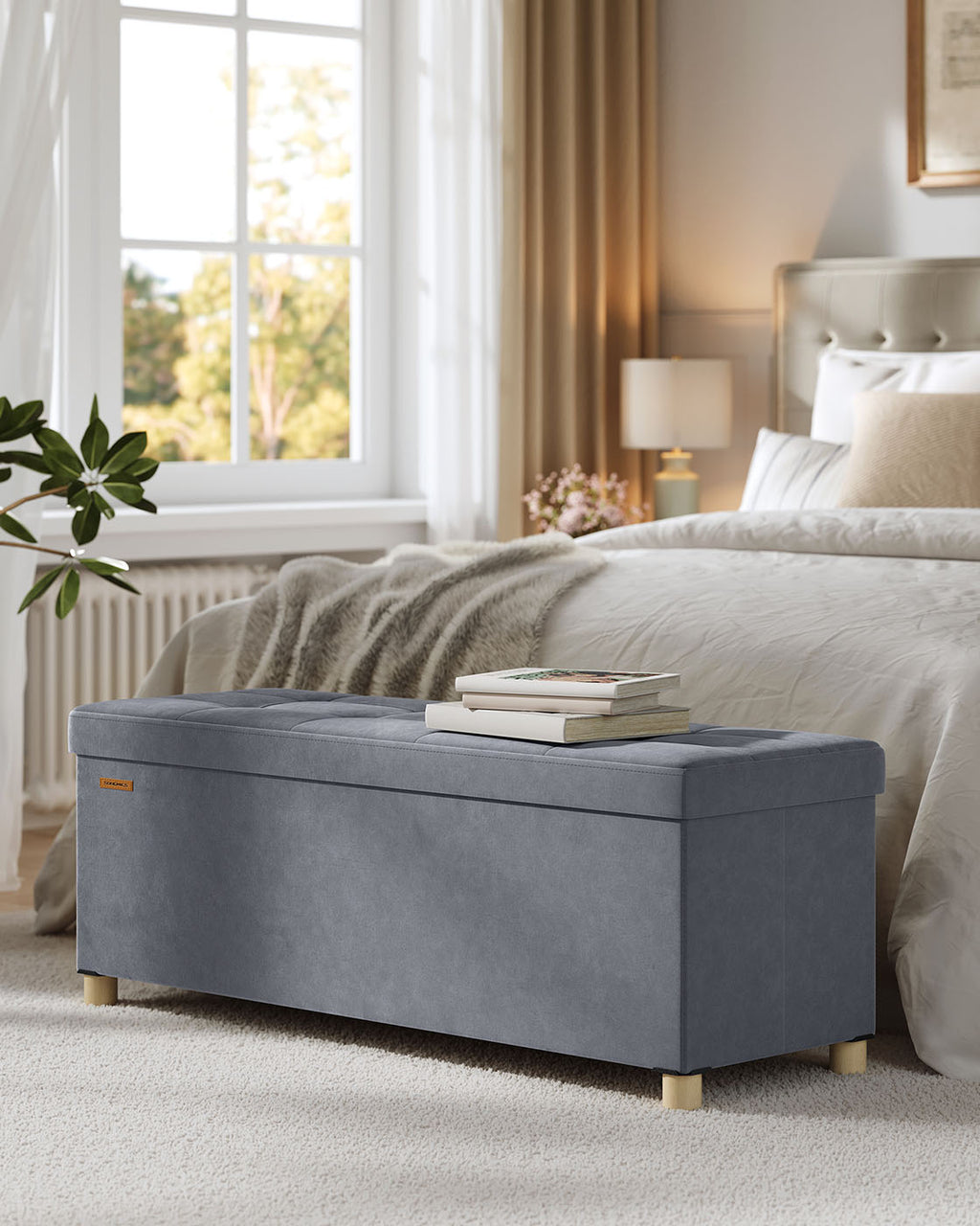 Sitzbank mit Stauraum 38 x 110 x 40 cm Fußhocker 112 L schiefergrau