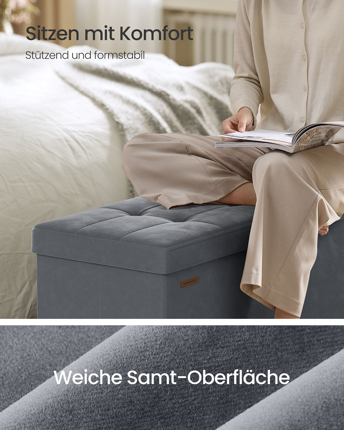 Sitzbank mit Stauraum 38 x 110 x 40 cm Fußhocker 112 L schiefergrau