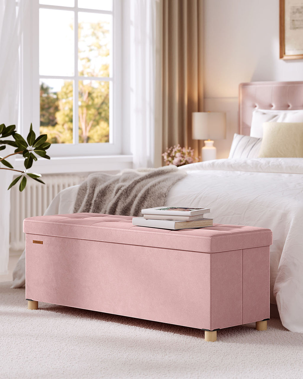 Sitzbank mit Stauraum 38 x 110 x 40 cm Fußhocker 112 L pastellrosa