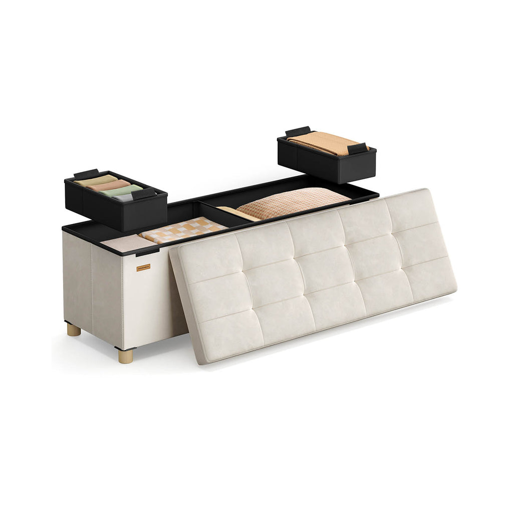 Sitzbank mit Stauraum 38 x 110 x 40 cm Fußhocker 112 L cappuccinobeige