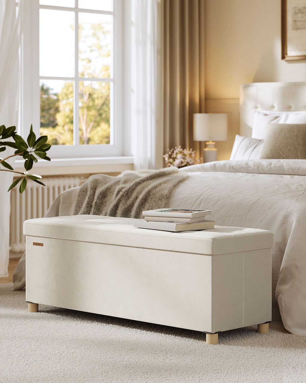 Sitzbank mit Stauraum 38 x 110 x 40 cm Fußhocker 112 L cappuccinobeige