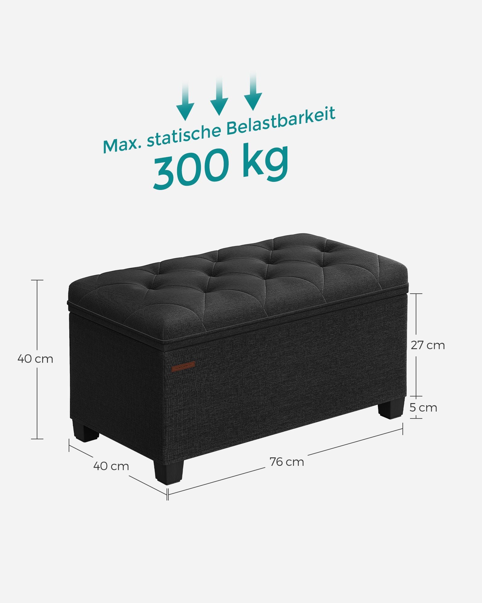 Sitzhocker mit Stauraum 40 x 76 x 40 cm tintenschwarz