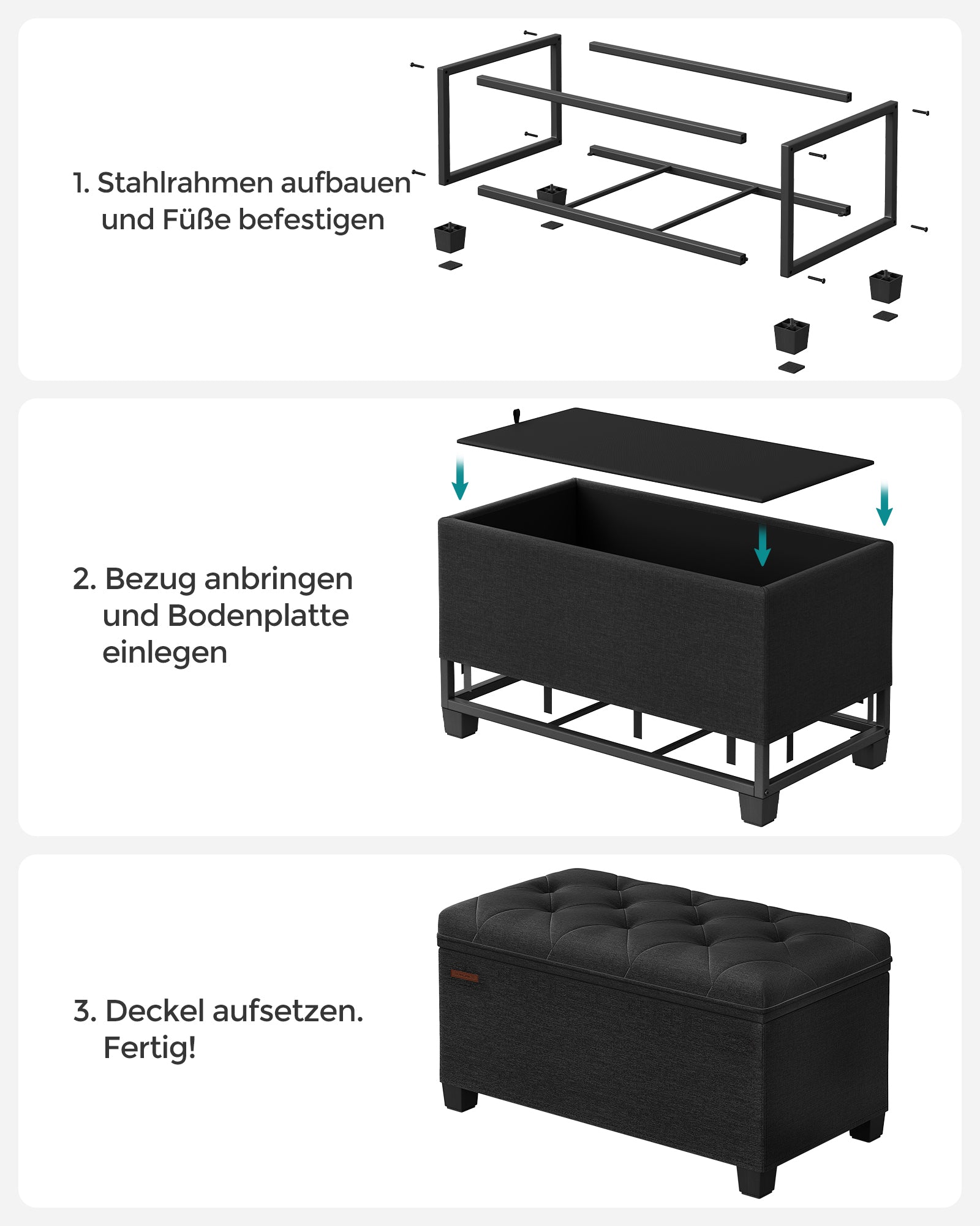 Sitzhocker mit Stauraum 40 x 76 x 40 cm tintenschwarz