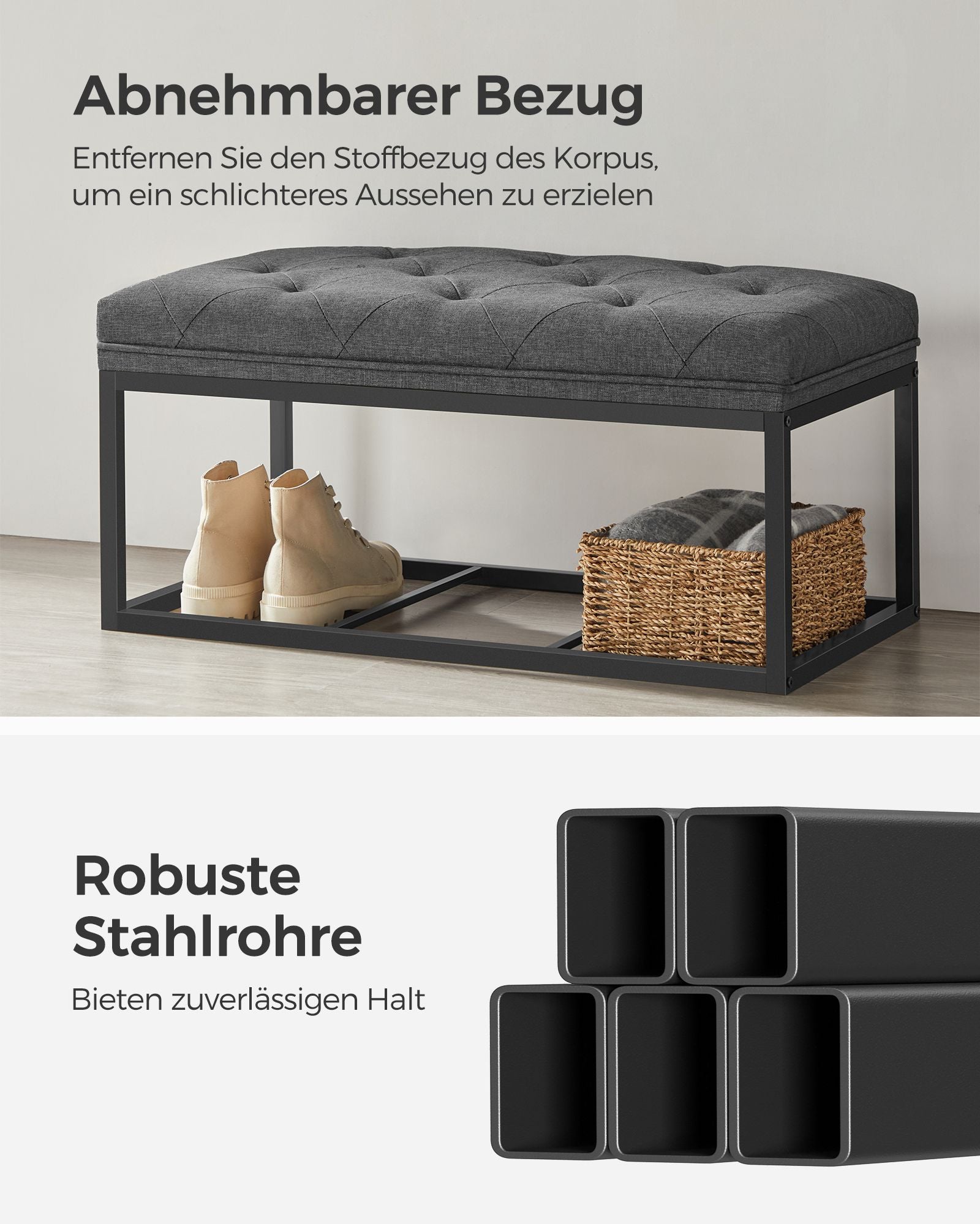 Sitzhocker mit Stauraum 40 x 76 x 40 cm dunkelgrau