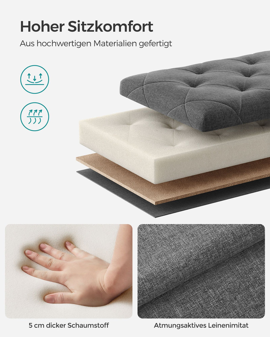 Sitzhocker mit Stauraum 40 x 76 x 40 cm dunkelgrau