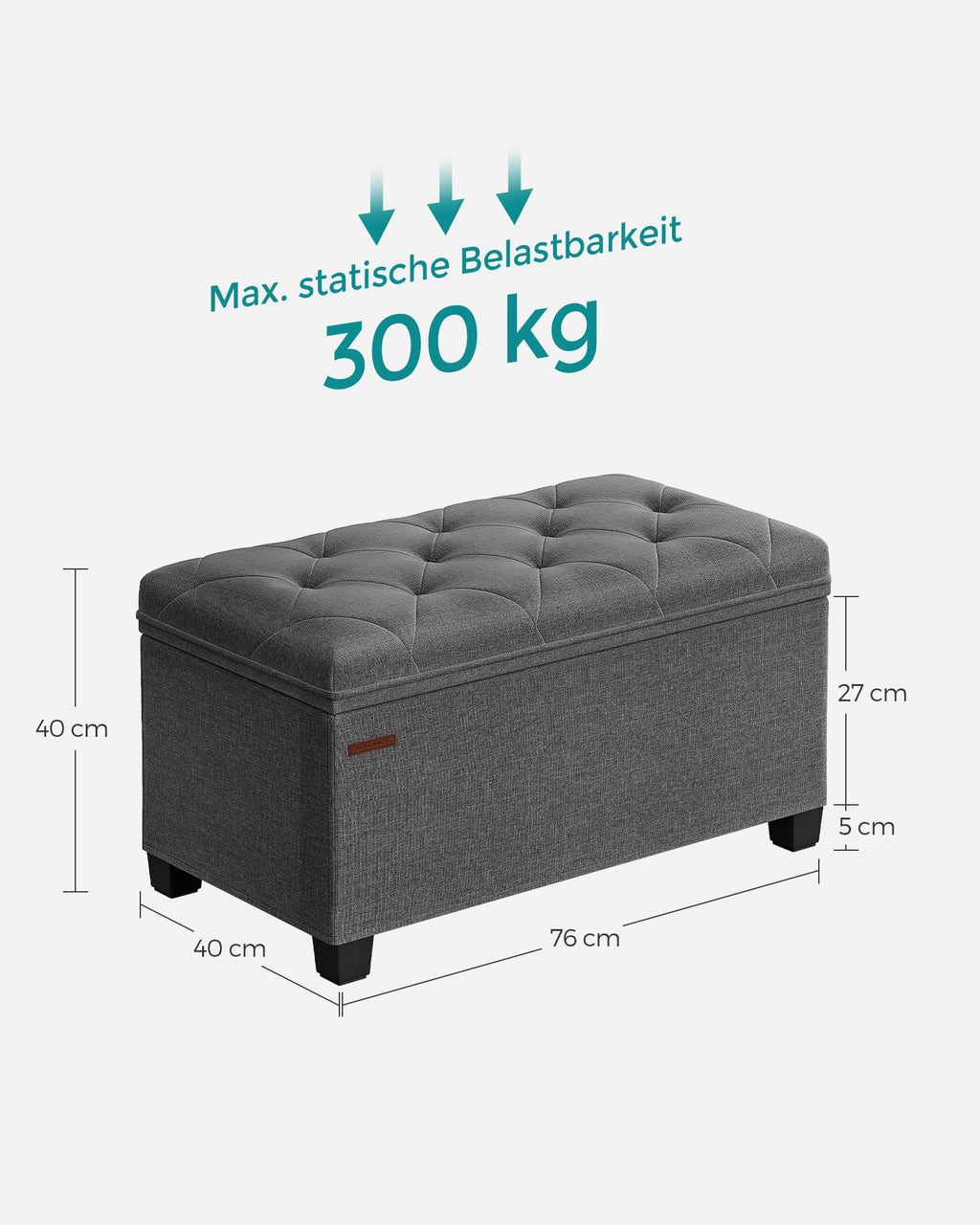 Sitzhocker mit Stauraum 40 x 76 x 40 cm dunkelgrau