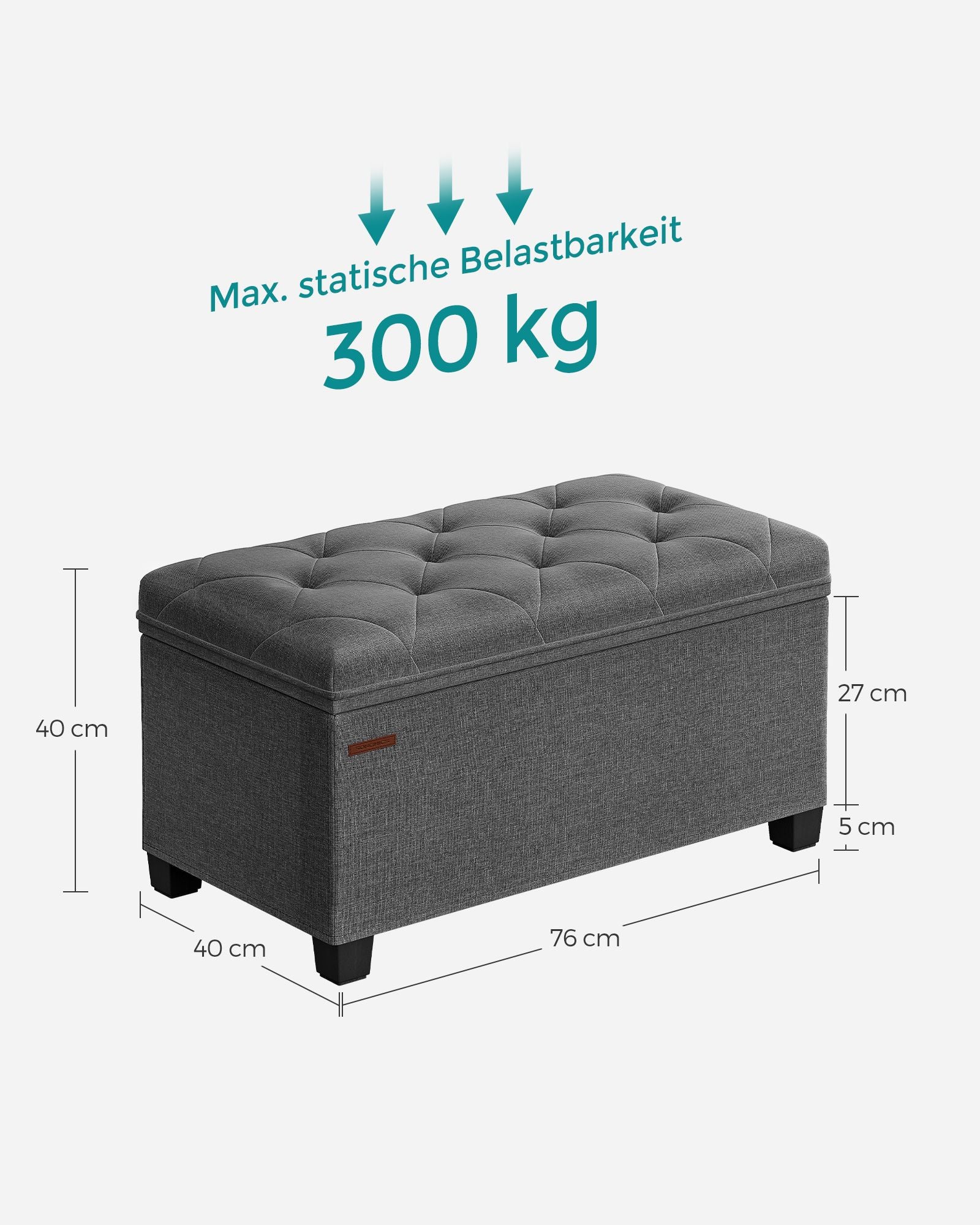 Sitzhocker mit Stauraum 40 x 76 x 40 cm dunkelgrau