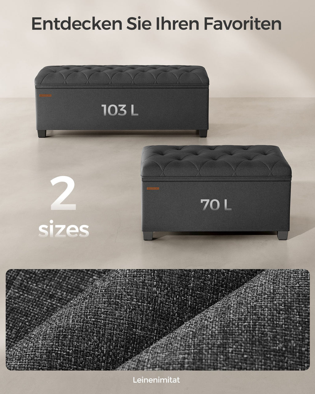 Sitzhocker mit Stauraum 40 x 76 x 40 cm dunkelgrau