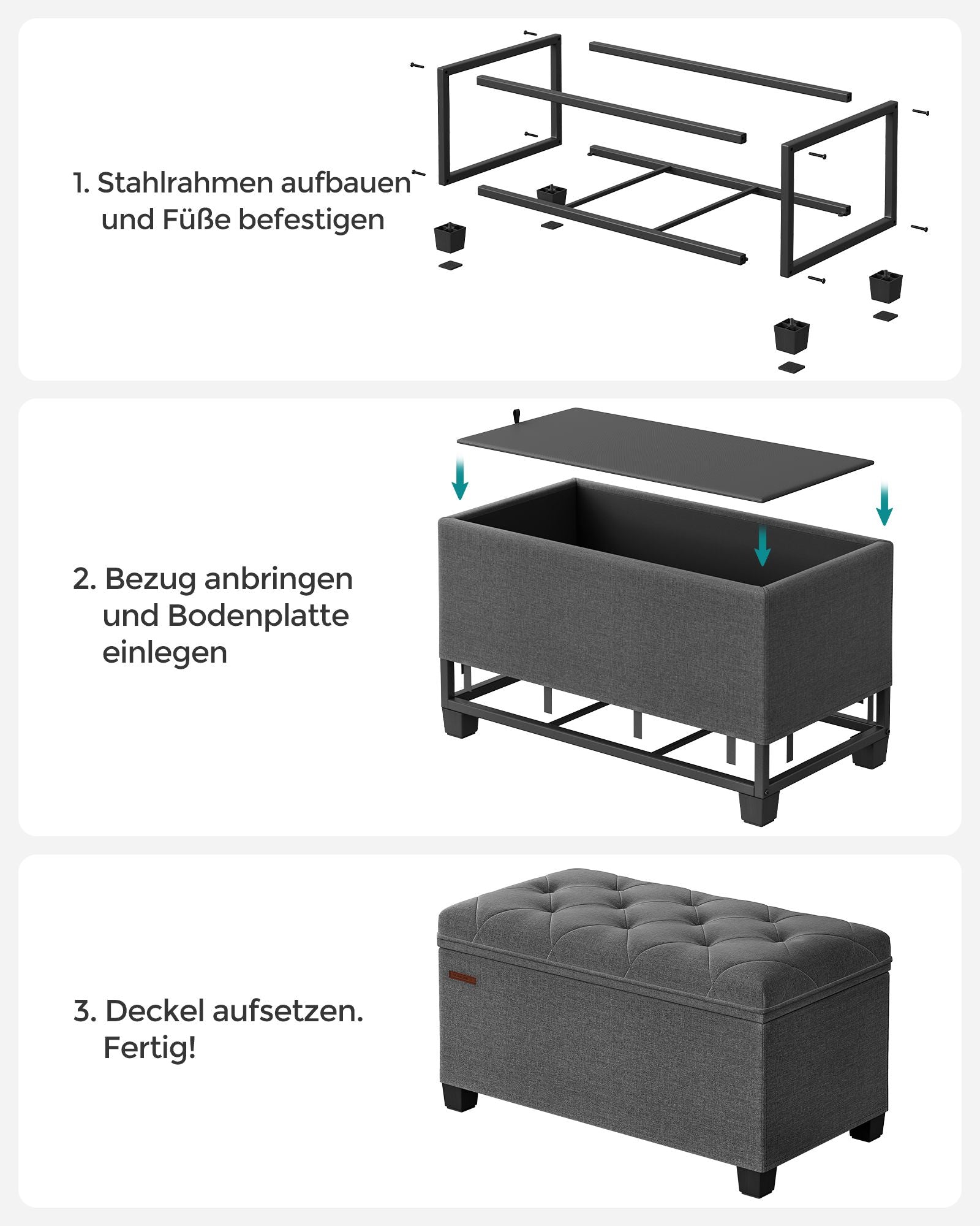 Sitzhocker mit Stauraum 40 x 76 x 40 cm dunkelgrau