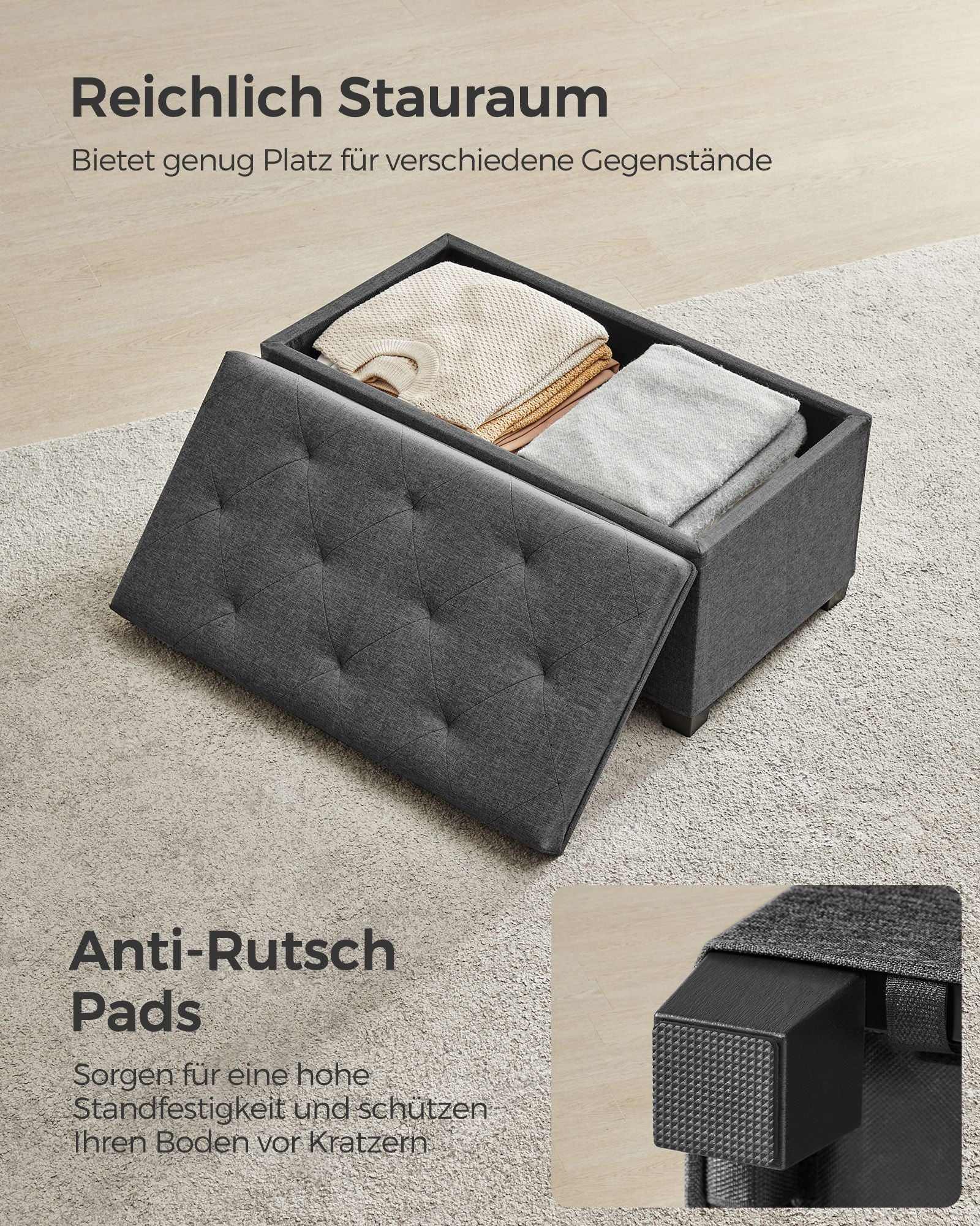 Sitzhocker mit Stauraum 40 x 76 x 40 cm dunkelgrau