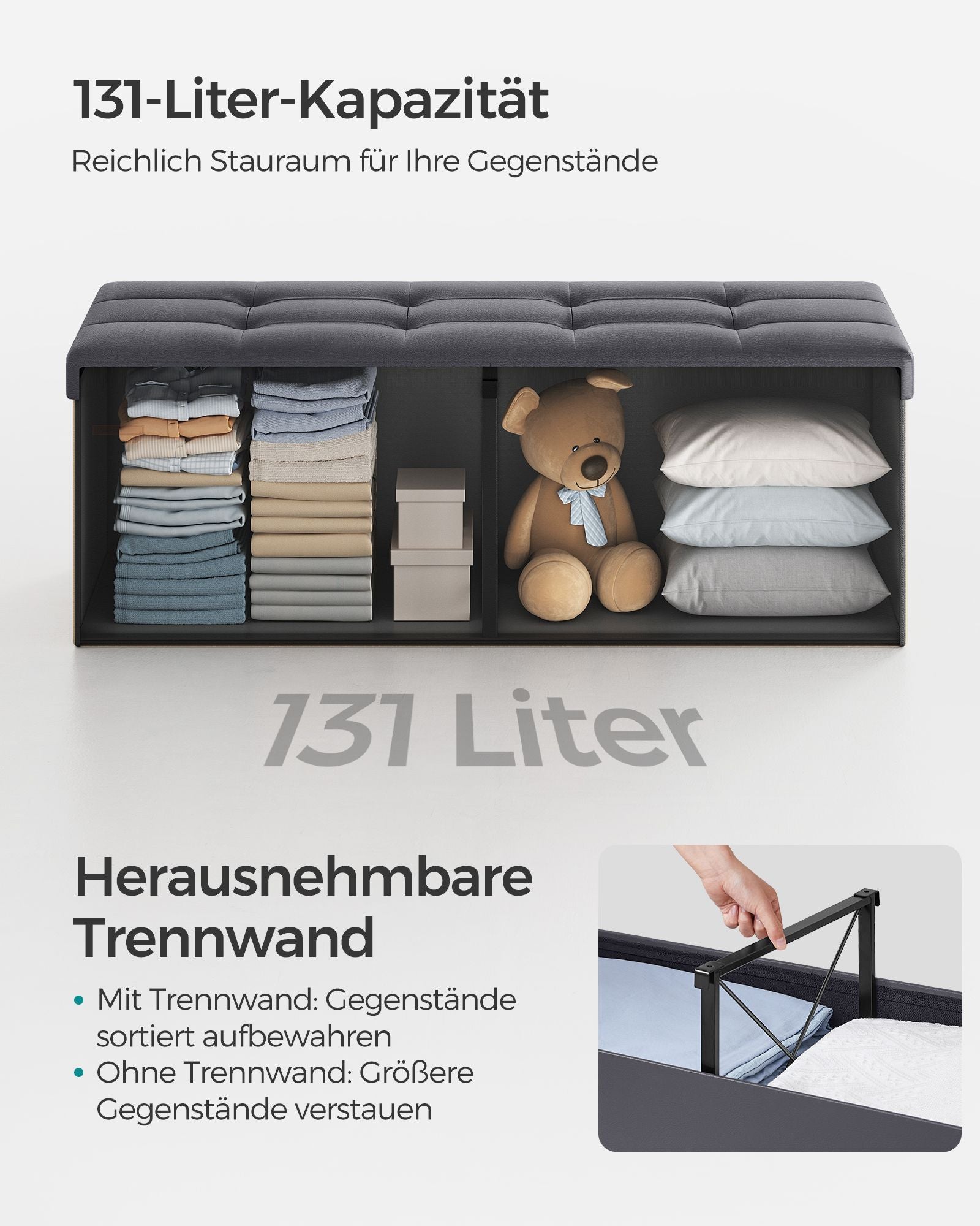 Sitzbank faltbar 120 Liter 38 x 110 x 38 cm dunkelgrau