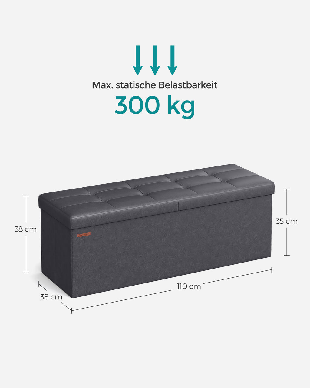 Sitzbank faltbar 120 Liter 38 x 110 x 38 cm dunkelgrau