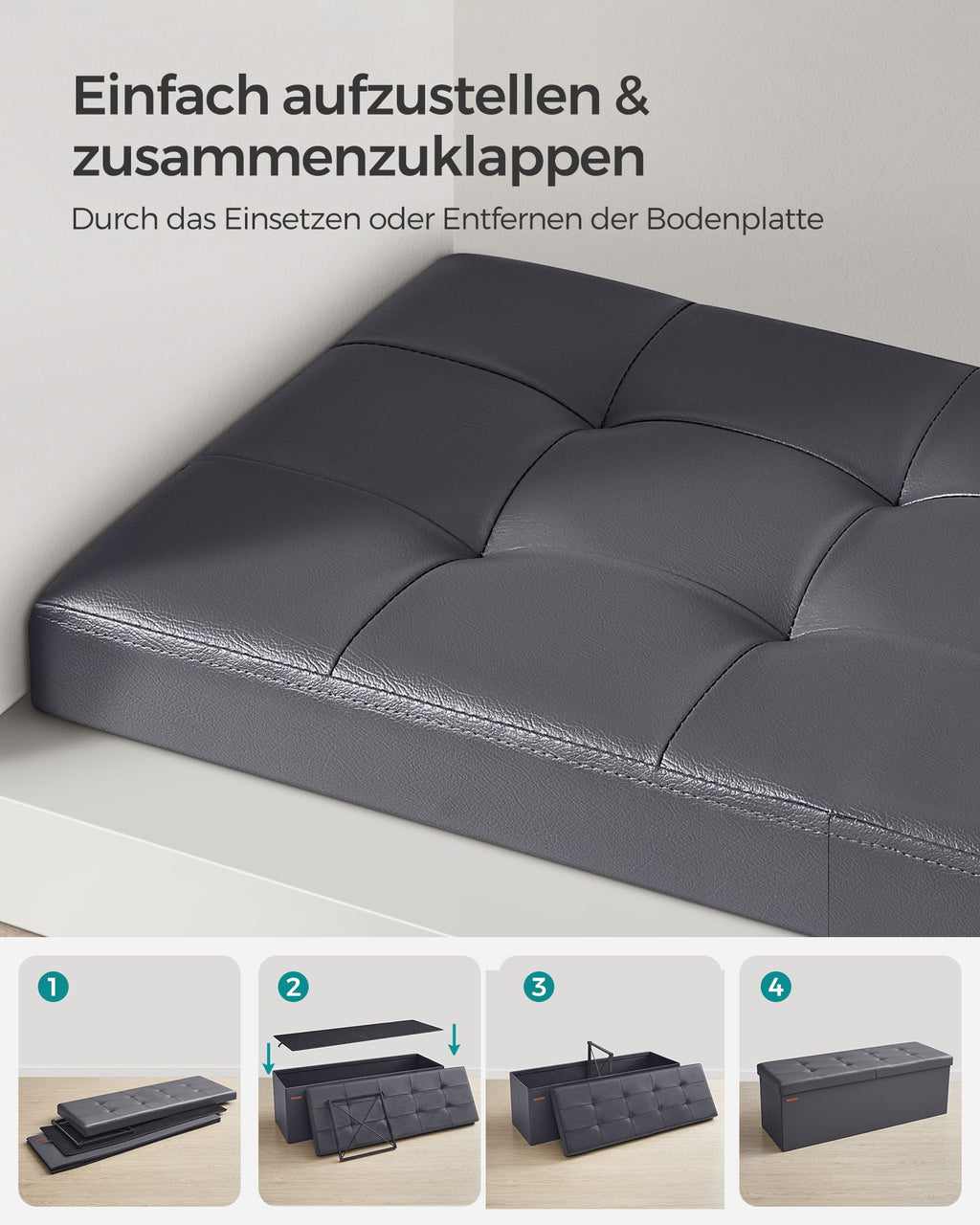Sitzbank faltbar 120 Liter 38 x 110 x 38 cm dunkelgrau