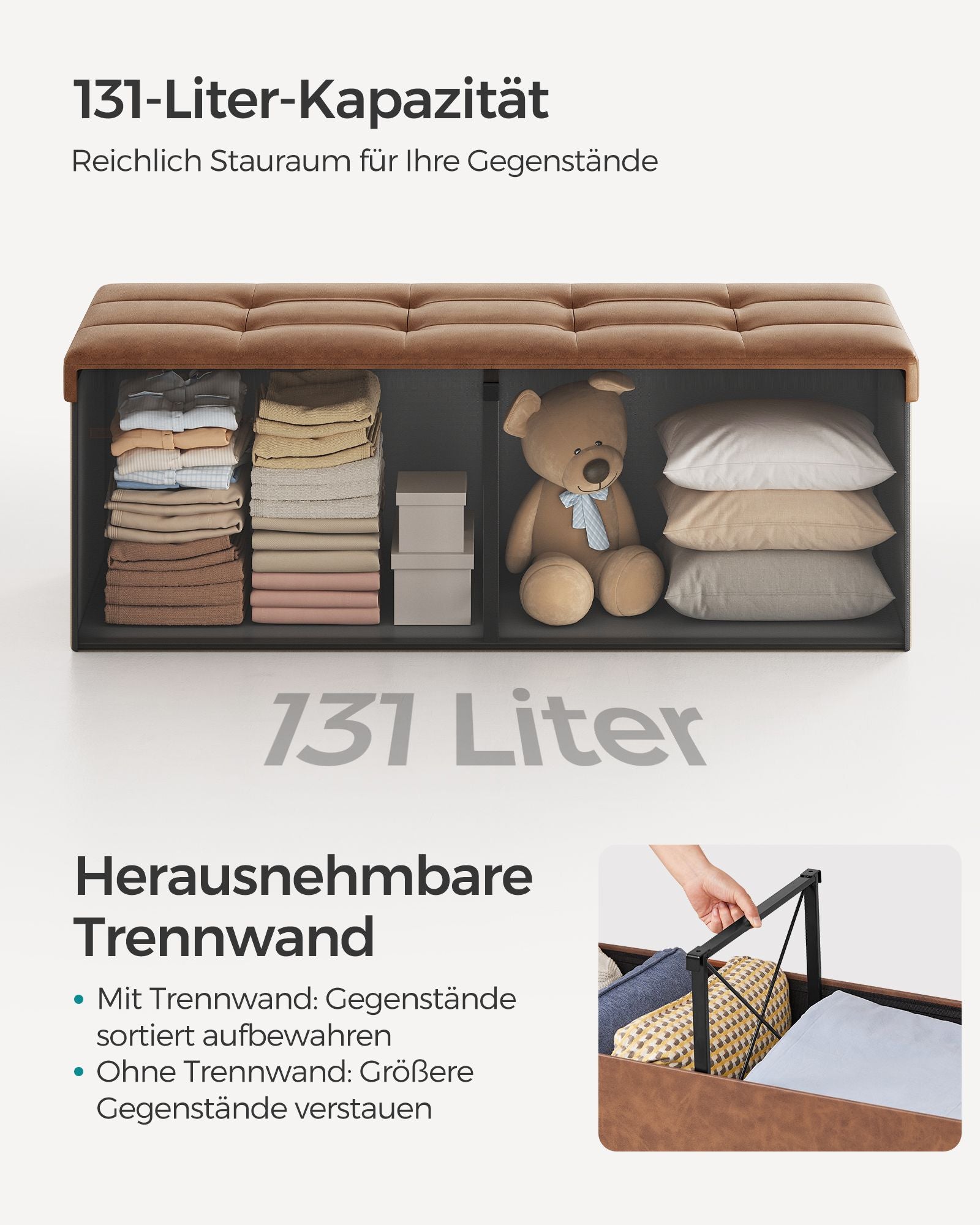 Sitzbank faltbar 120 Liter 38 x 110 x 38 cm kaffeebraun