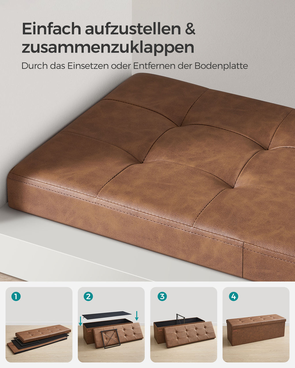 Sitzbank faltbar 120 Liter 38 x 110 x 38 cm kaffeebraun